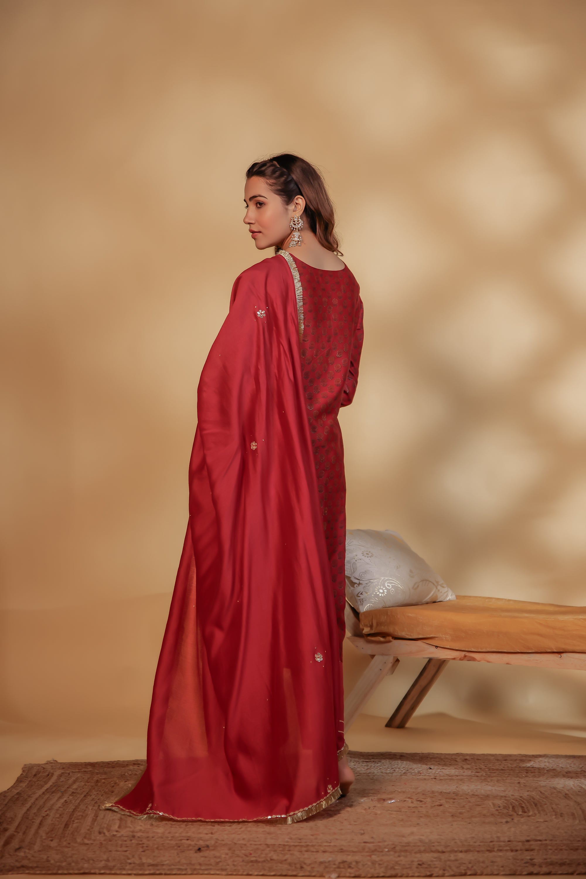 Maroon Chanderi Hand-Embroidered Suit Set