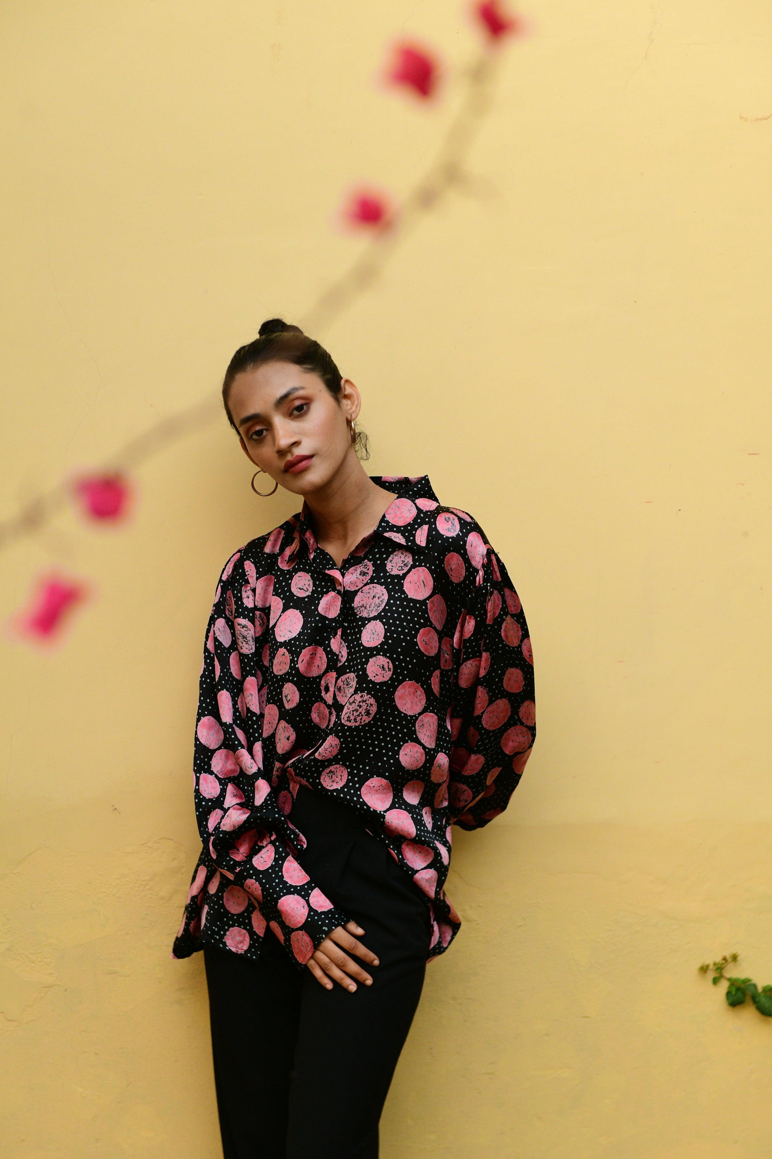 Aaravi Black Hand Block Printed Top Shirt - Shilpi Handicrafts