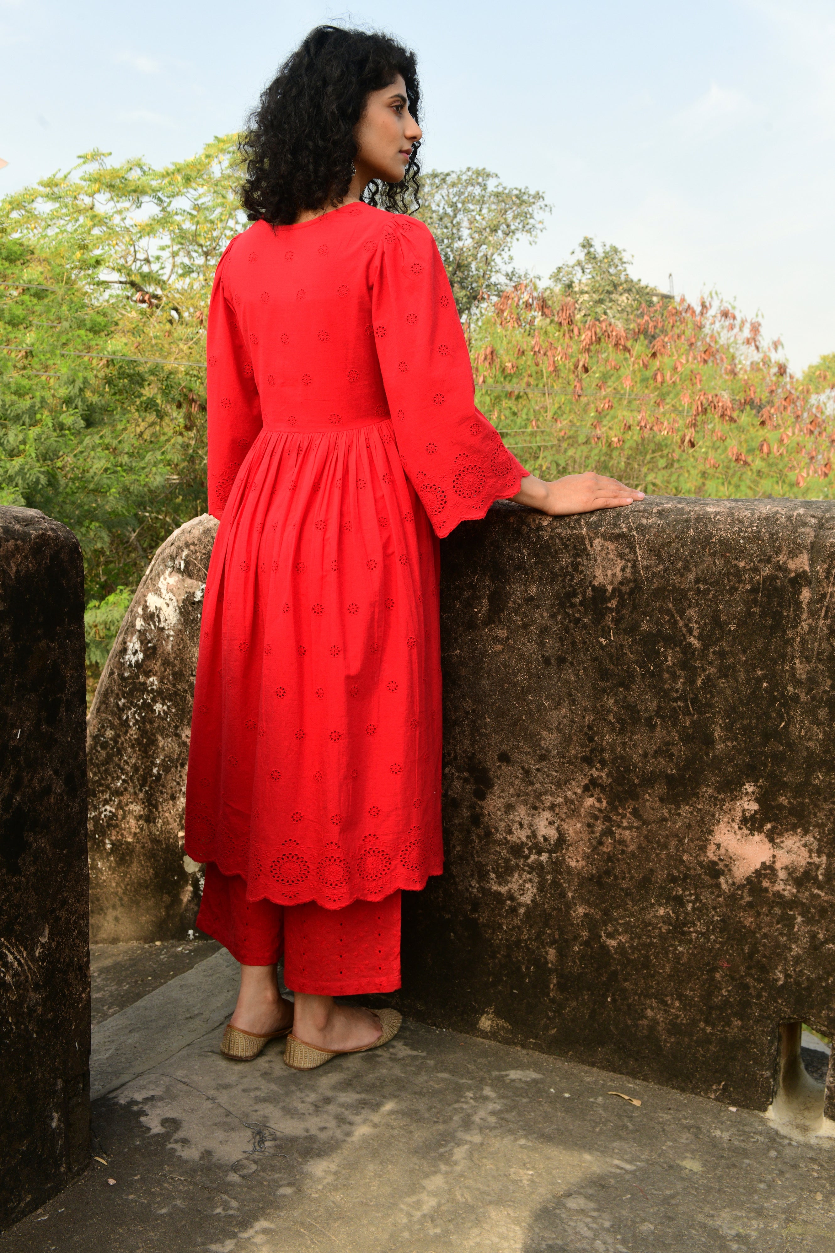 Aaravi Red Schiffli Suit Set - Shilpi Handicrafts