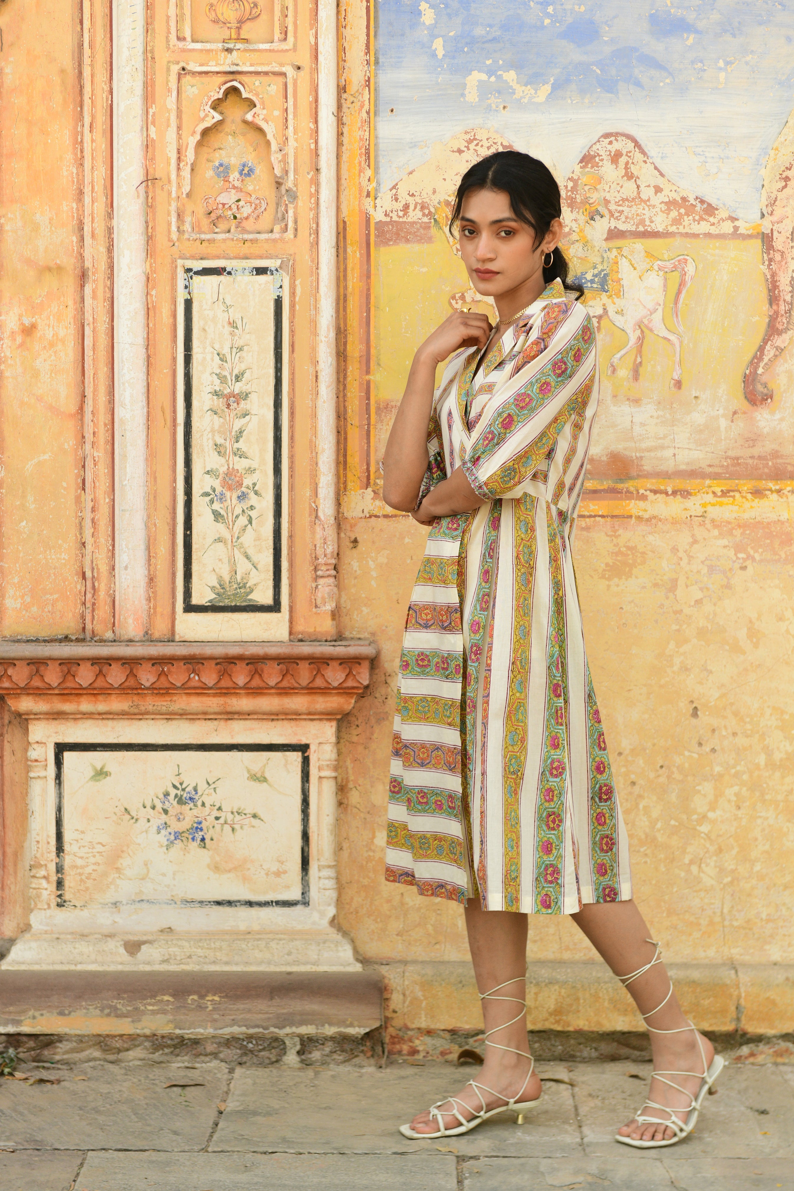 Aaravi Beige Hand Block Printed Dress - Shilpi Handicrafts