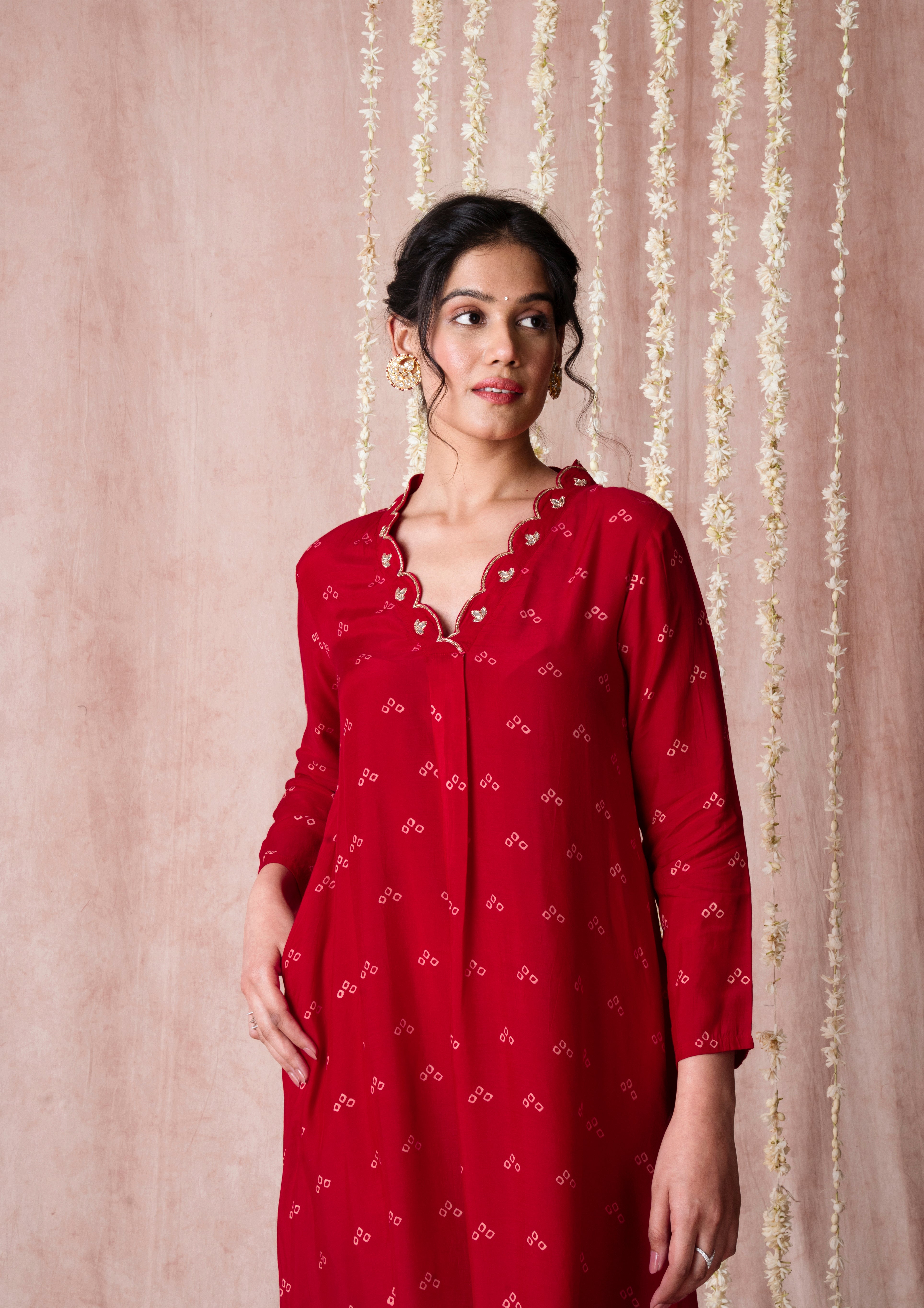 Bhargavi Red Muslin Kurta Set