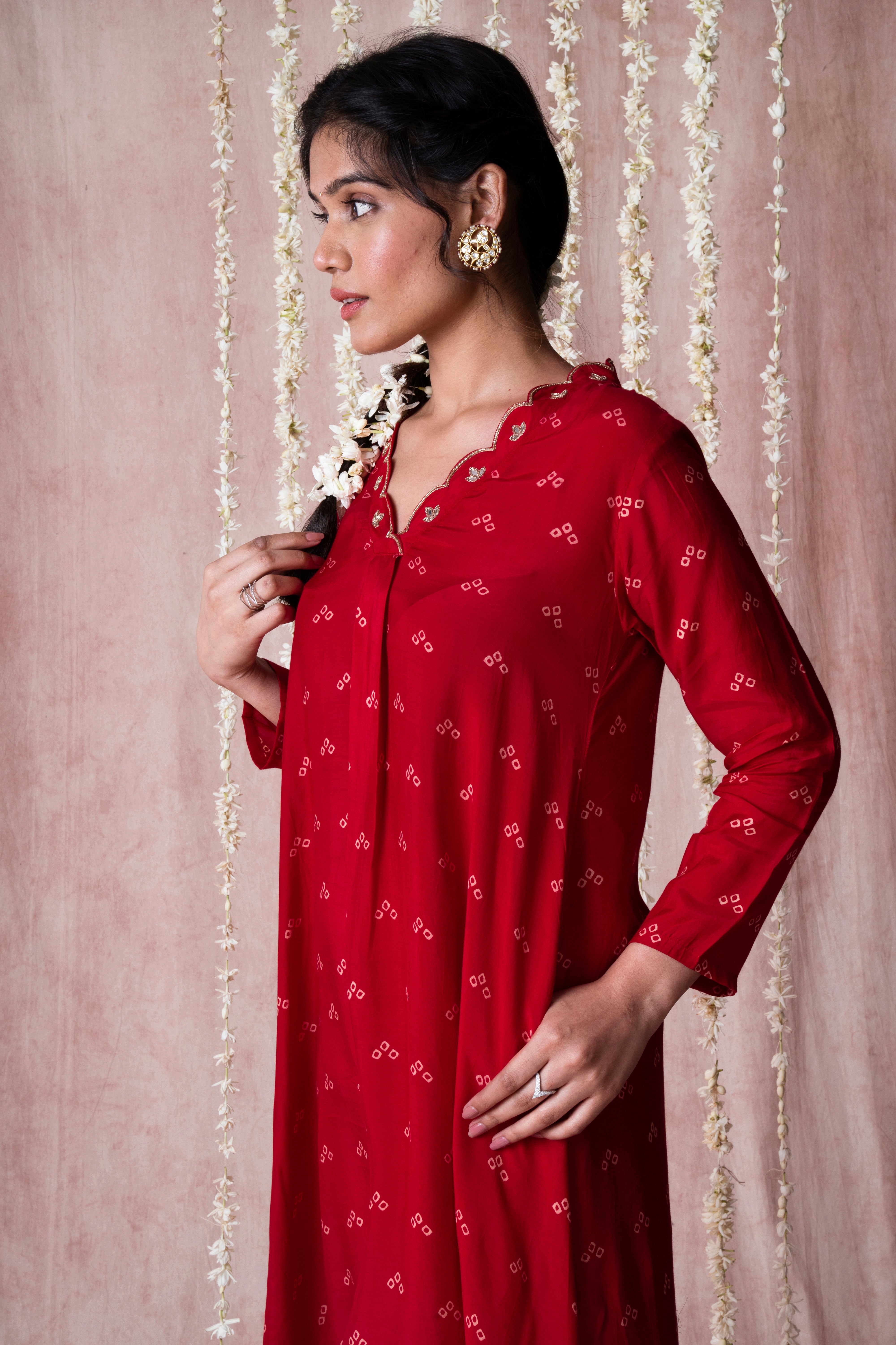 Bhargavi Red Muslin Kurta Set