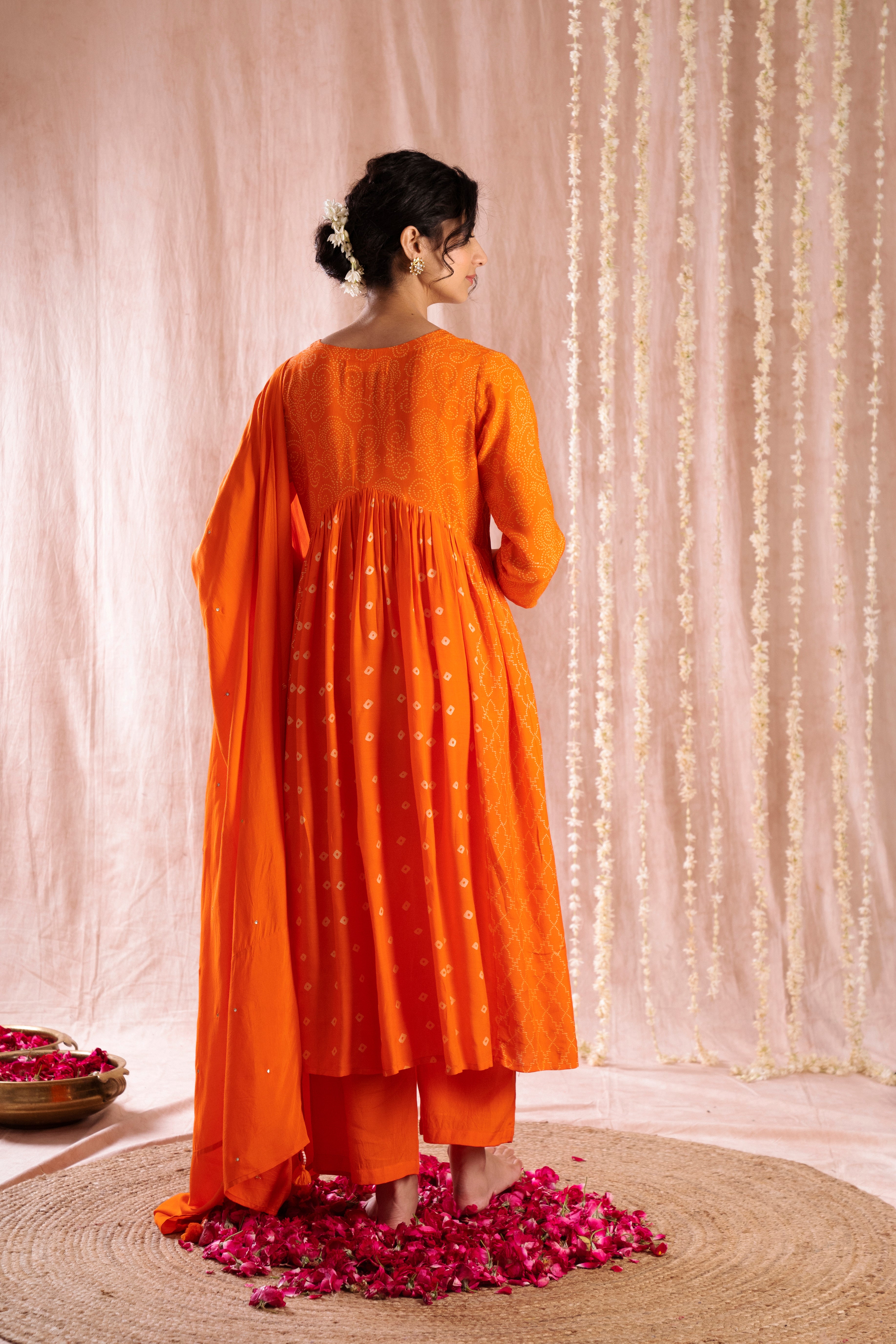 Bhargavi Orange Muslin Suit Set