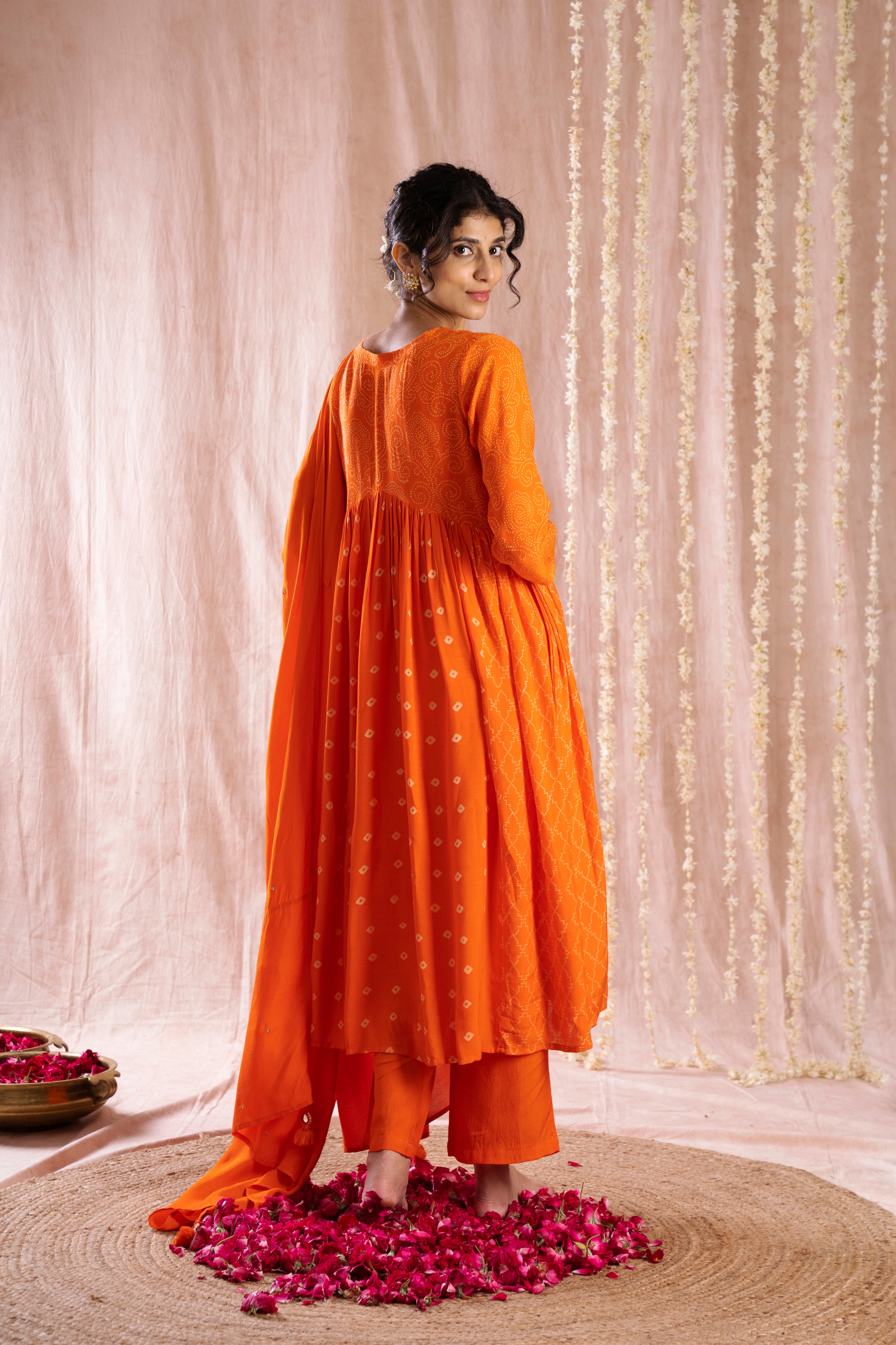 Bhargavi Orange Muslin Suit Set