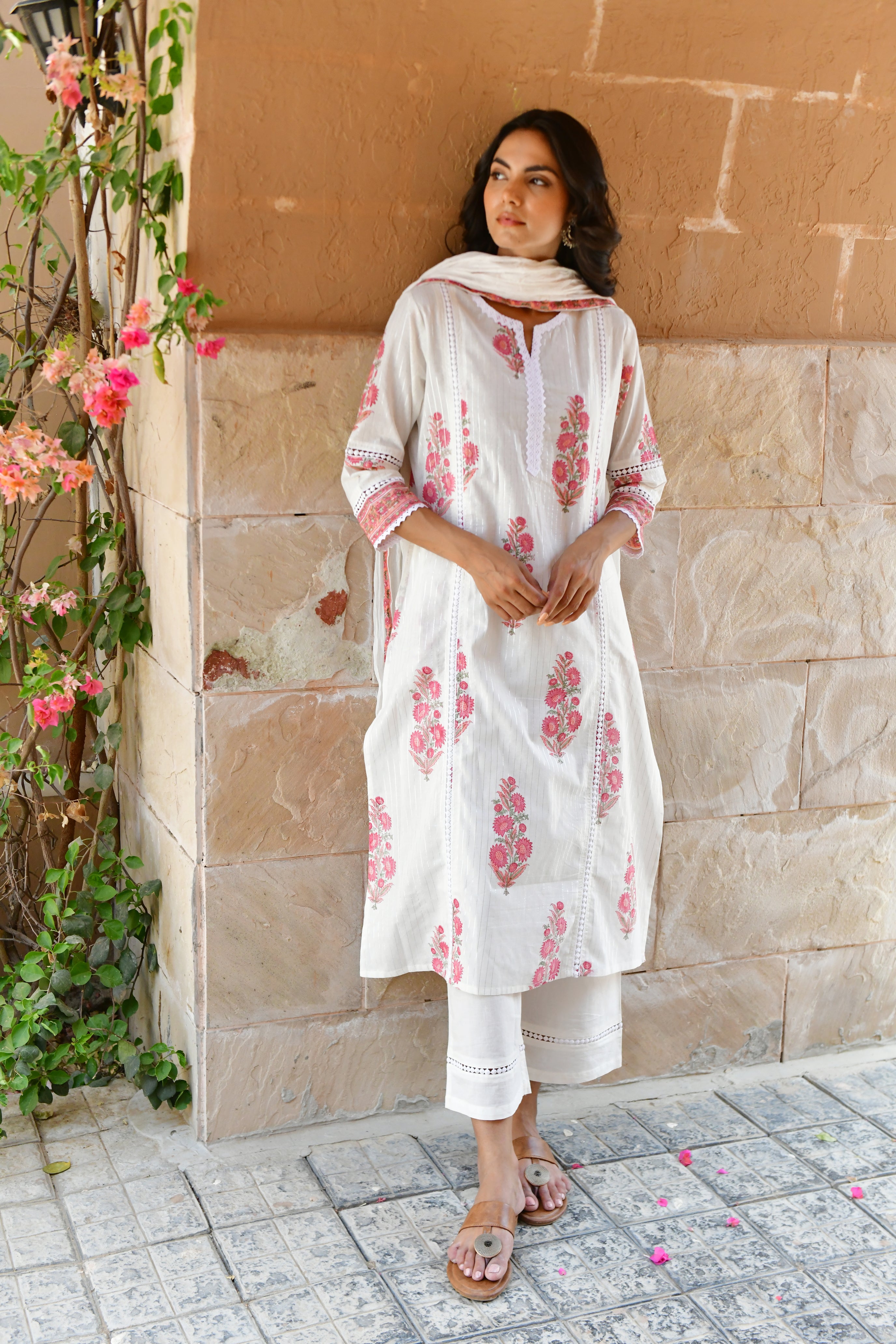 Blush Bloom Handblock Cotton Kurta Set