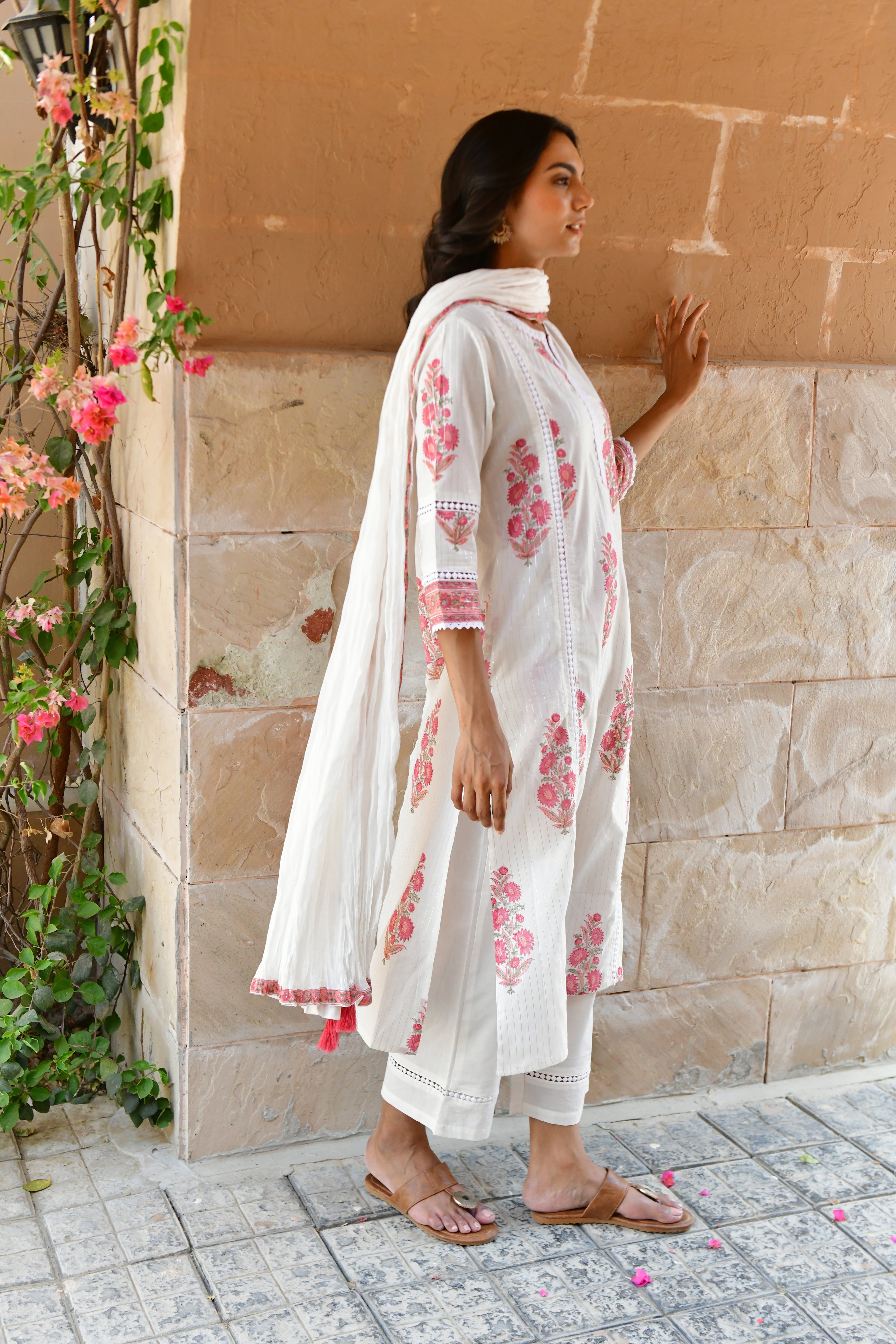 Blush Bloom Handblock Cotton Kurta Set