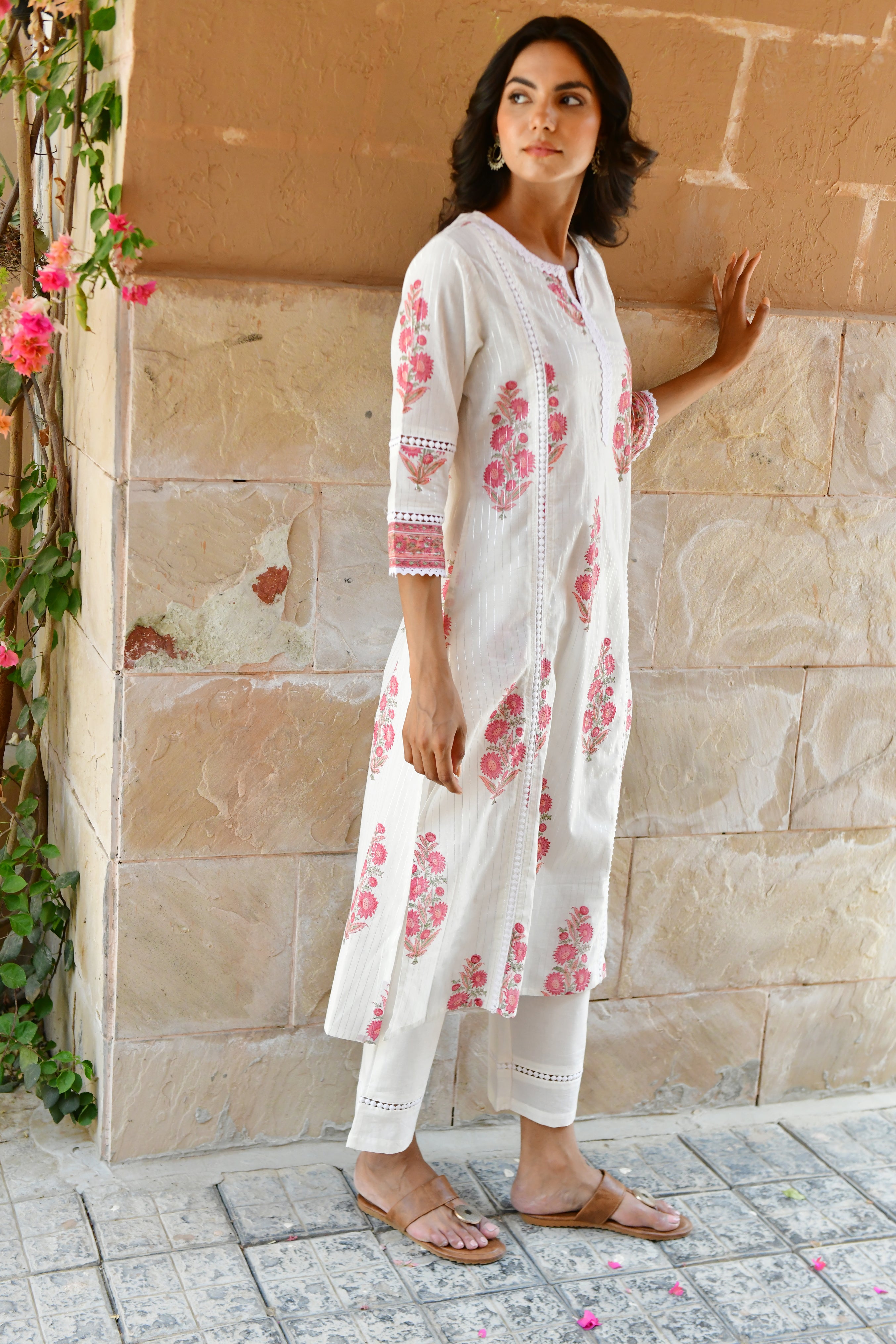 Blush Bloom Handblock Cotton Kurta Set