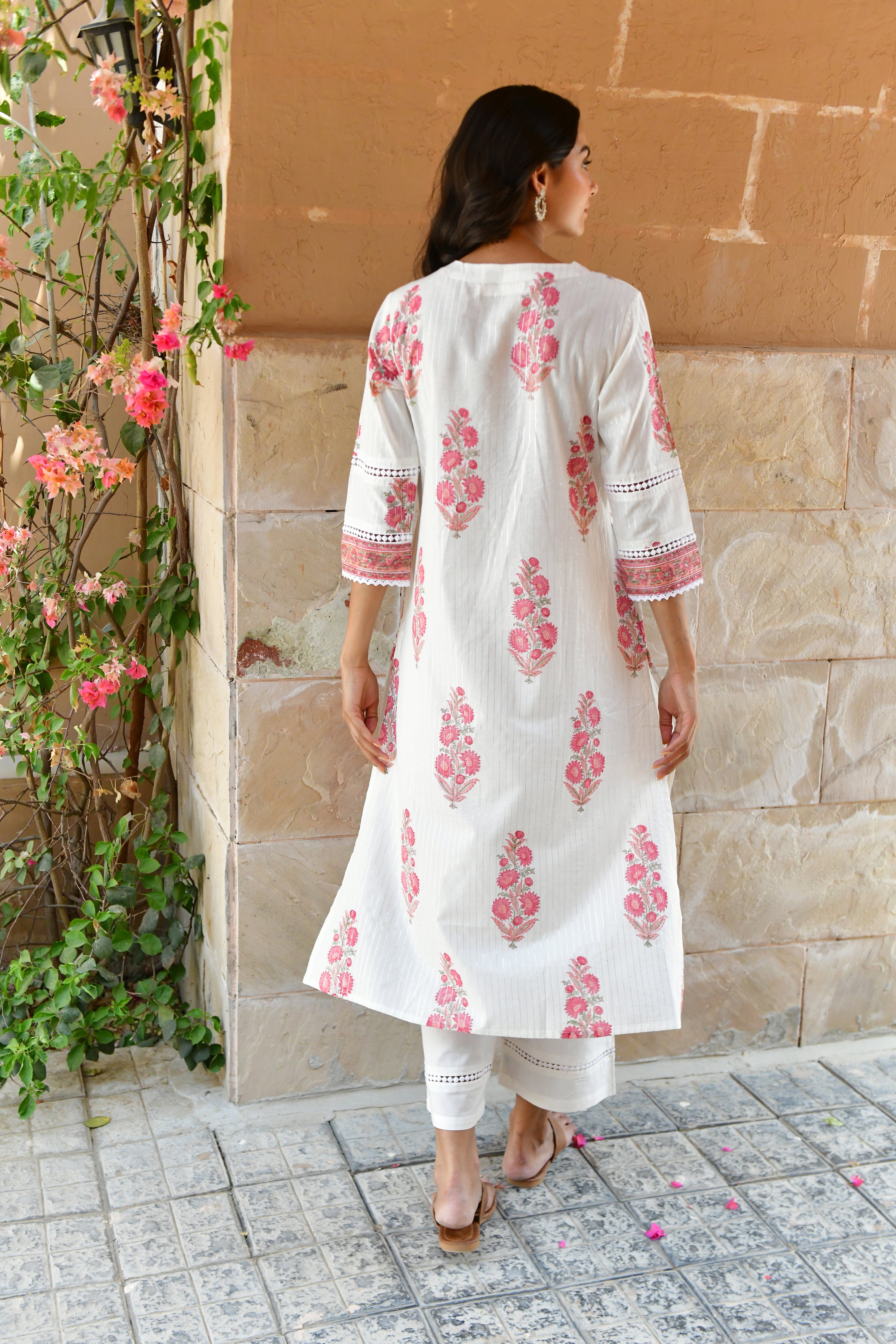 Blush Bloom Handblock Cotton Kurta Set