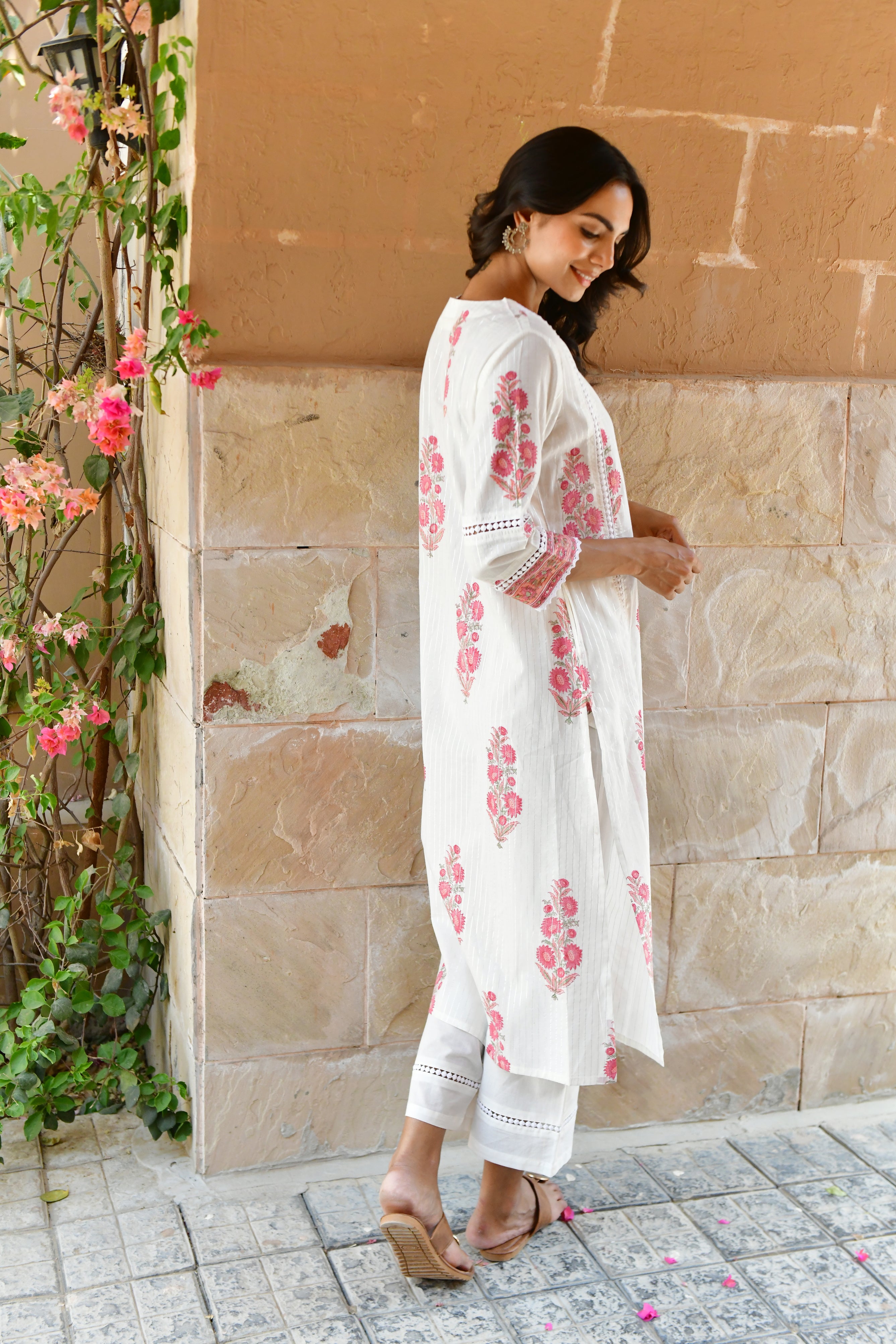 Blush Bloom Handblock Cotton Kurta Set