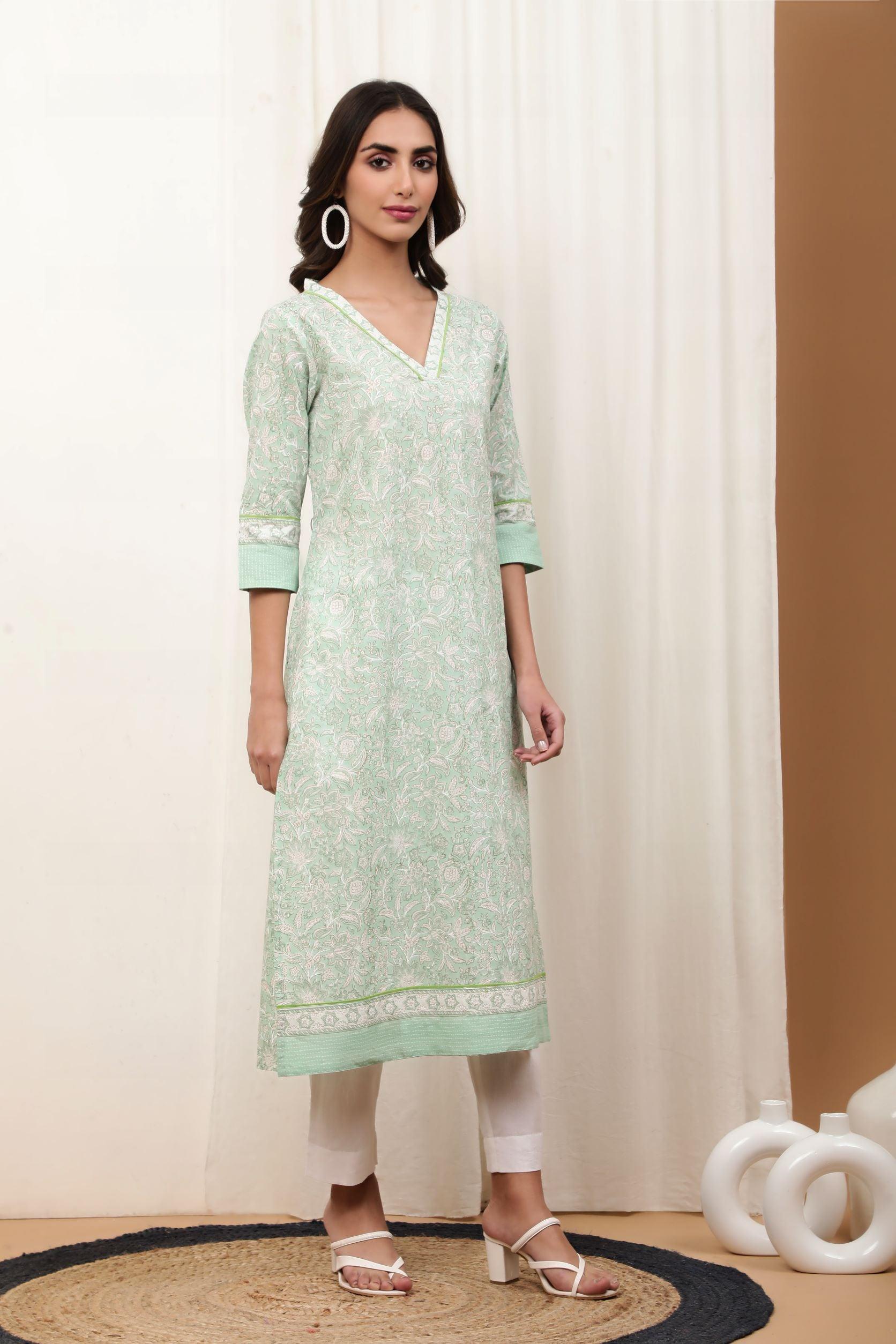 Aaravi Elegant Green Kurta - Shilpi Handicrafts