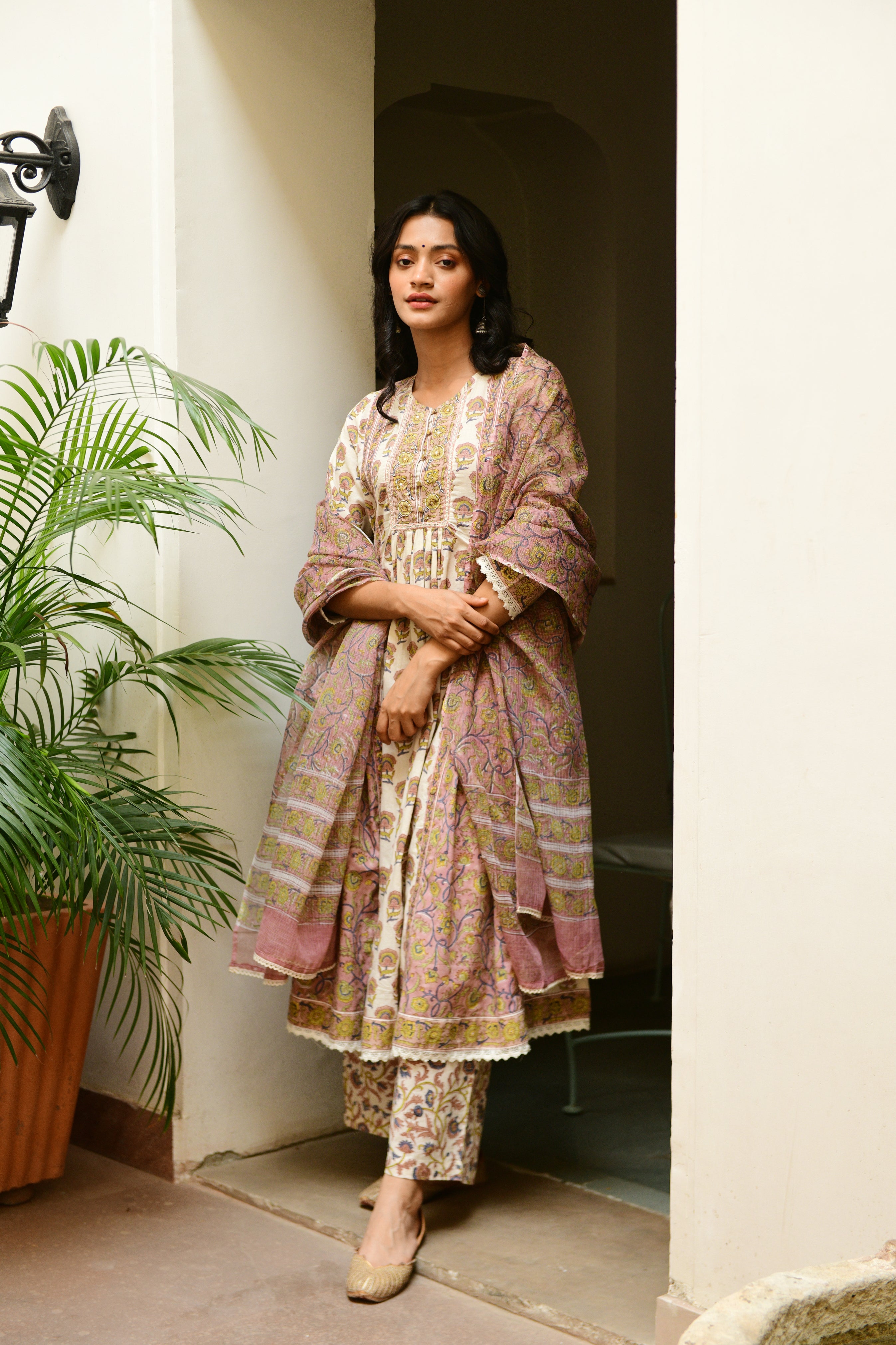 Aaravi Beige Suit Set - Shilpi Handicrafts