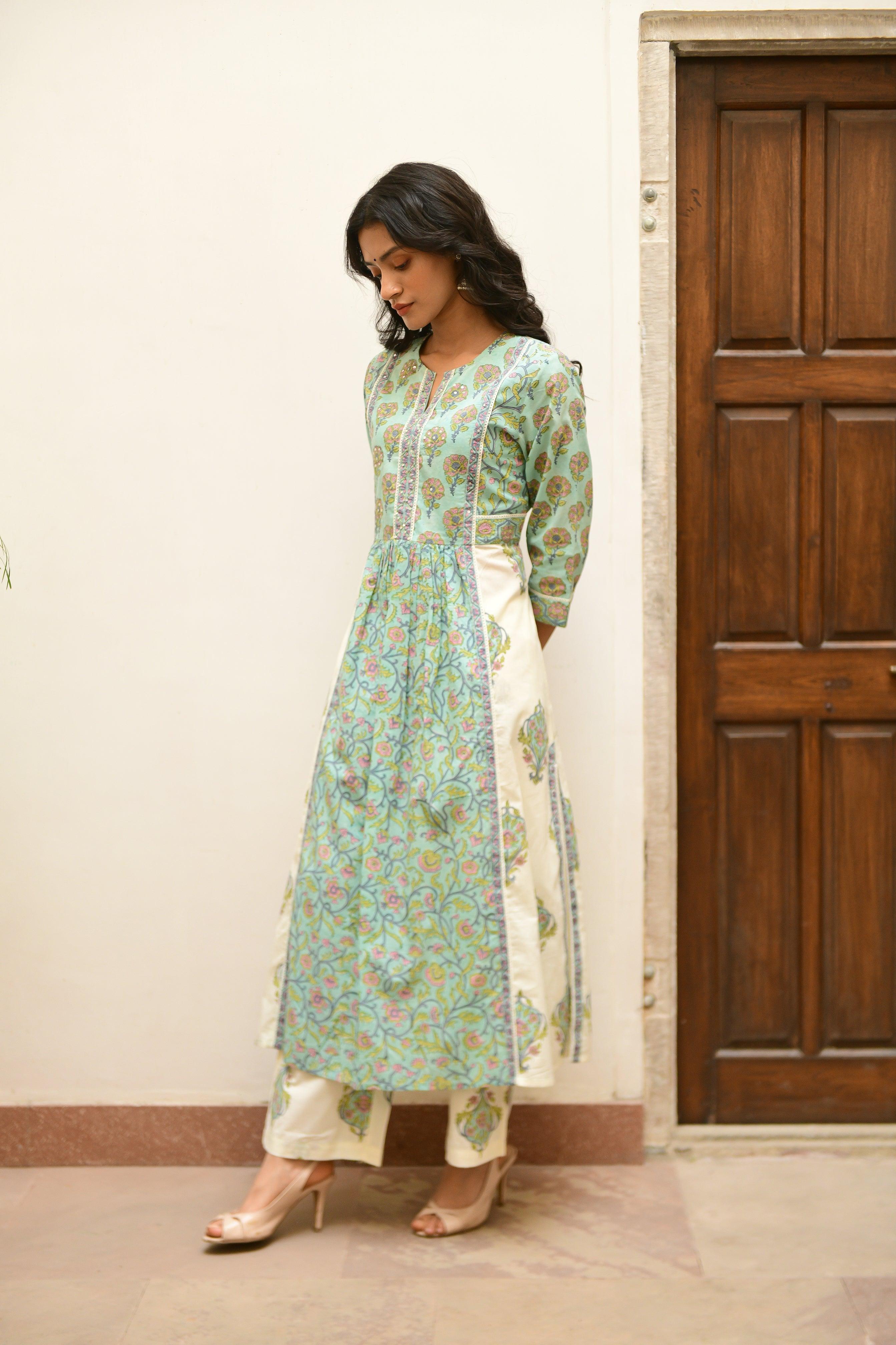 Aaravi Sea Green Suit Set - Shilpi Handicrafts