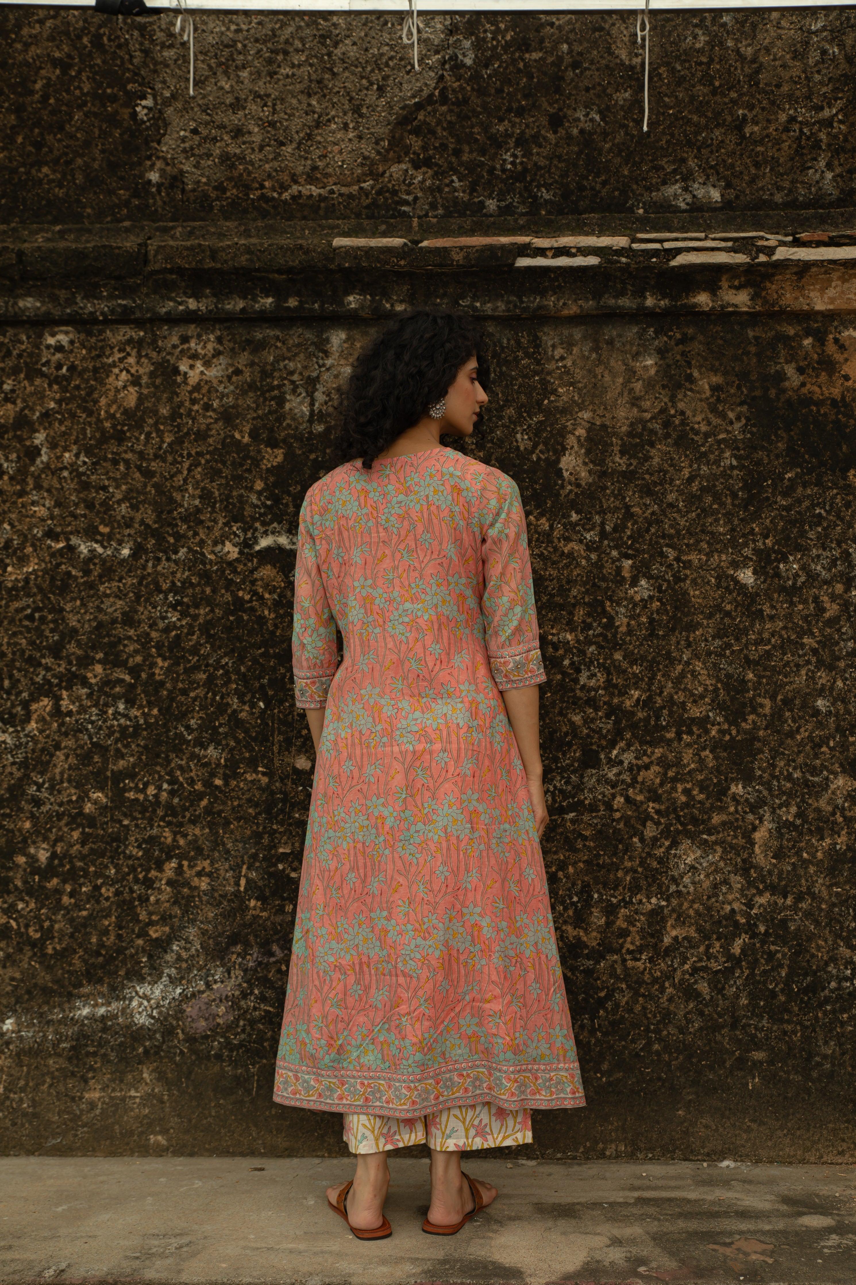 Aadhriti Peach Chanderi Suit Set - Shilpi Handicrafts