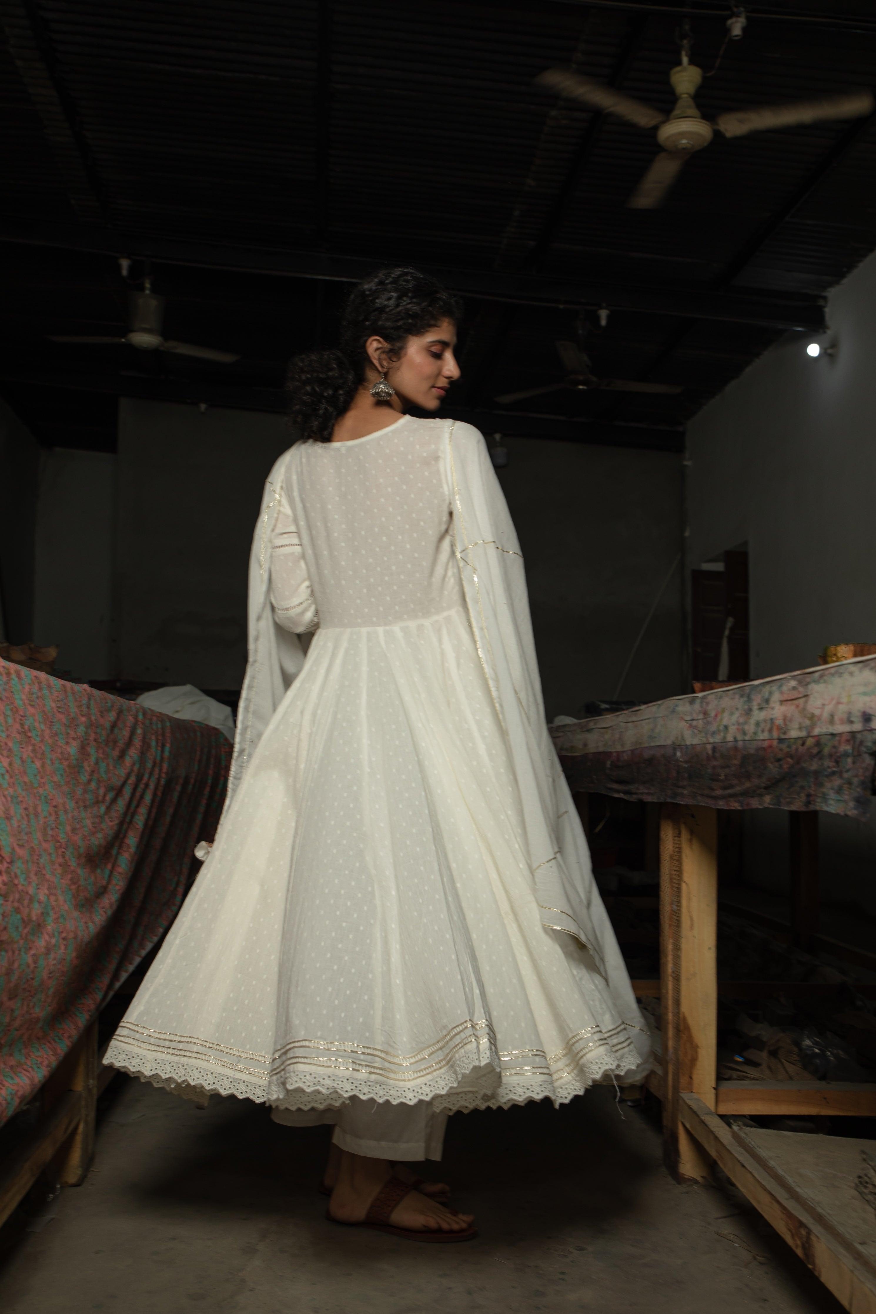 Aadhriti Off-White Cotton Swiss Dobby Suit set - Shilpi Handicrafts