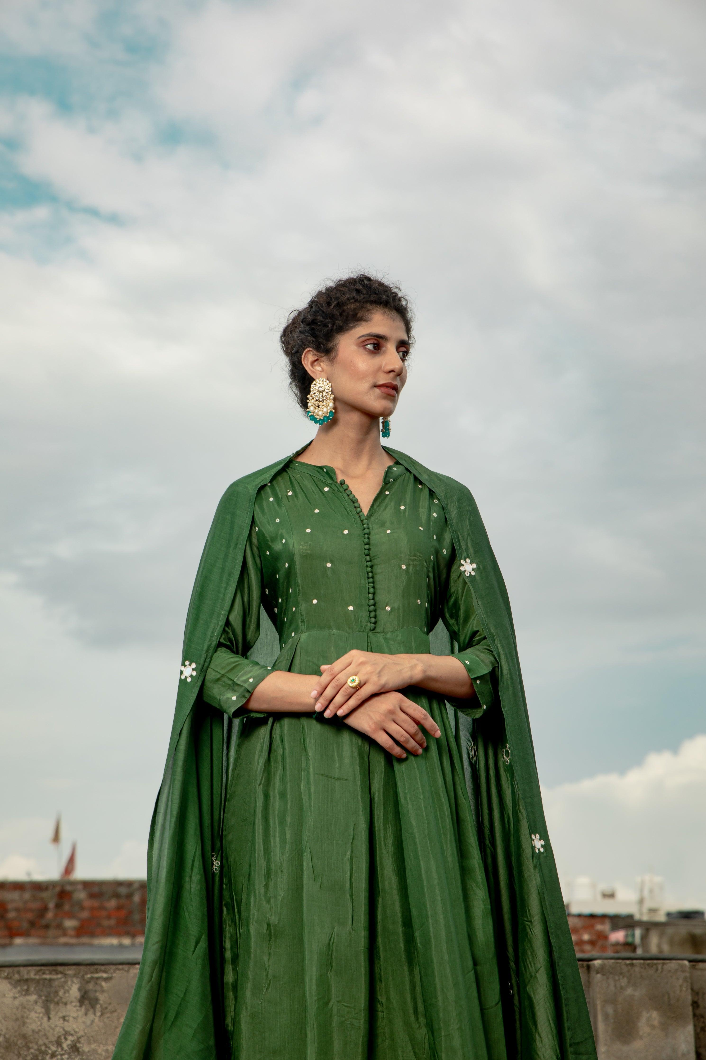 Akriti Mehndi Green Modal Muslin Suit Set - Shilpi Handicrafts