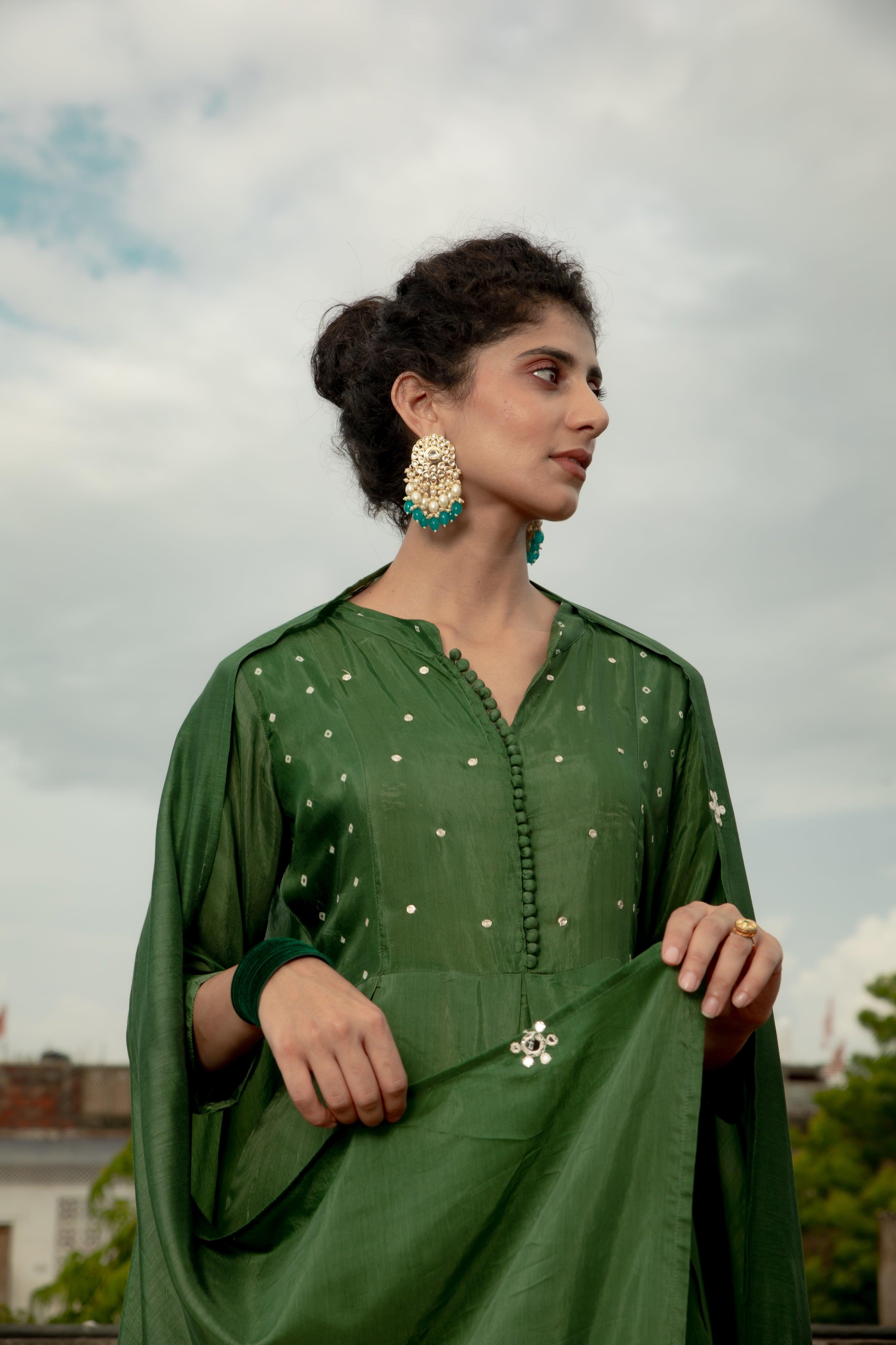 Akriti Mehndi Green Modal Muslin Suit Set - Shilpi Handicrafts