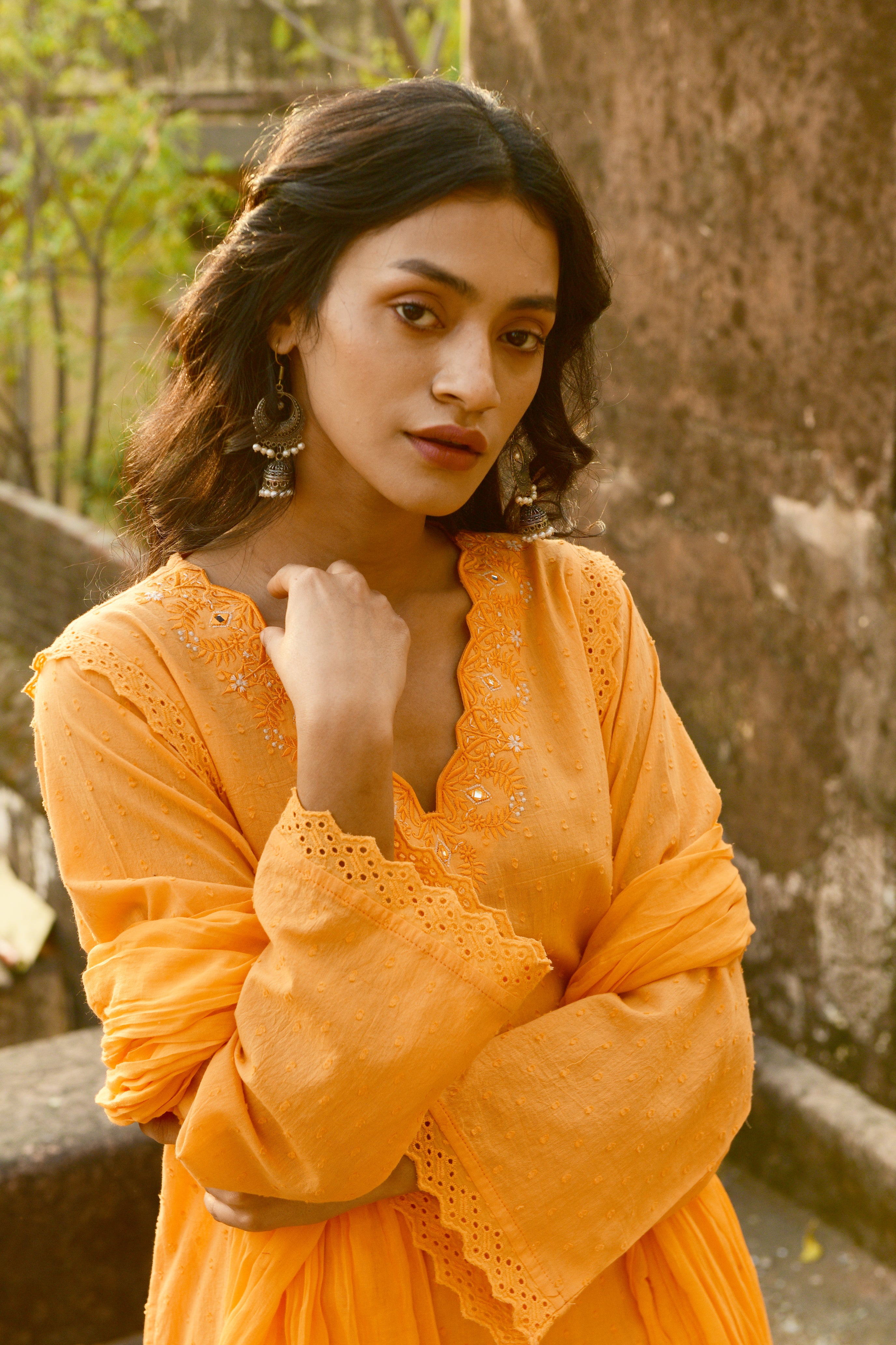 Aaravi Orange Suit Set - Shilpi Handicrafts