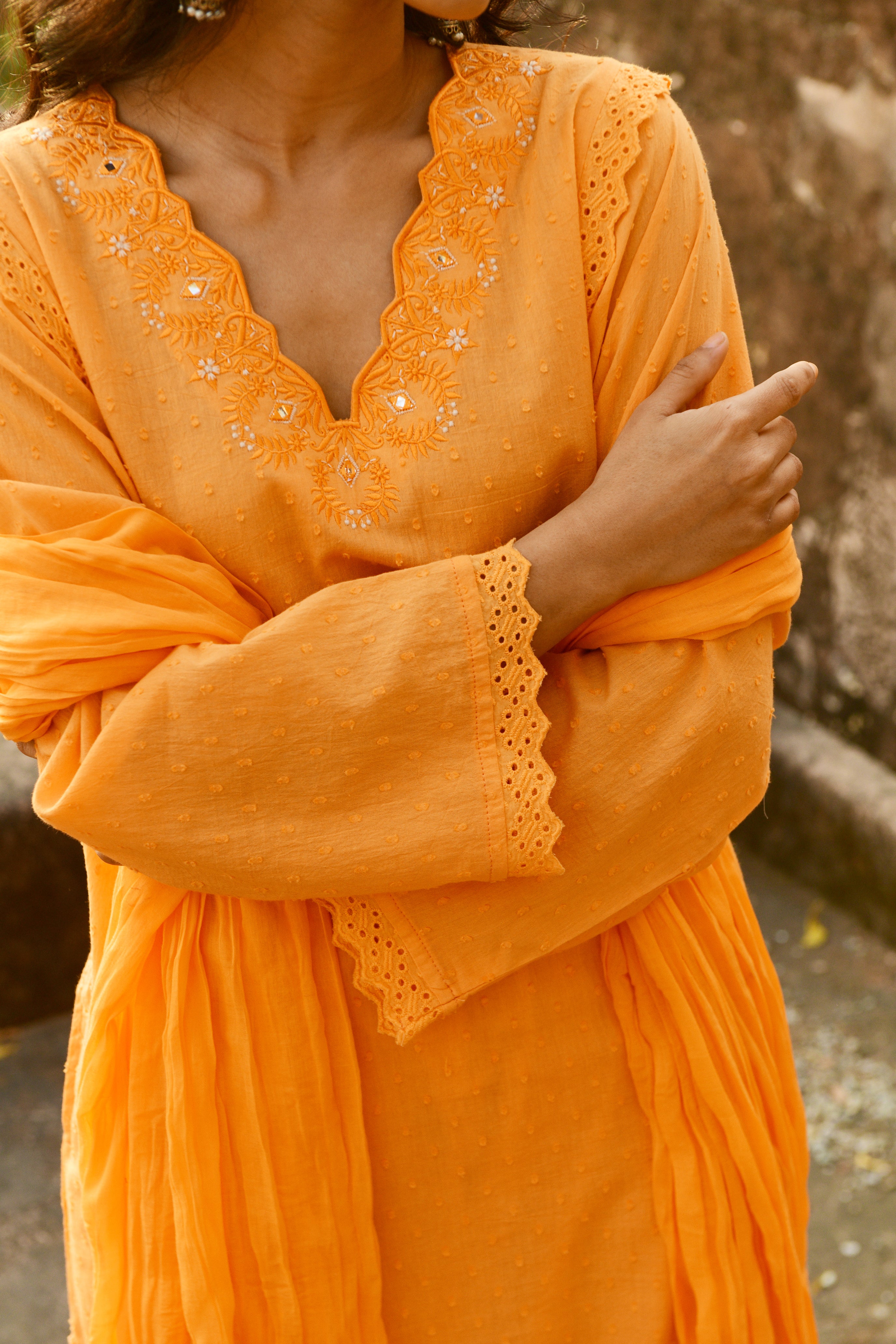 Aaravi Orange Suit Set - Shilpi Handicrafts