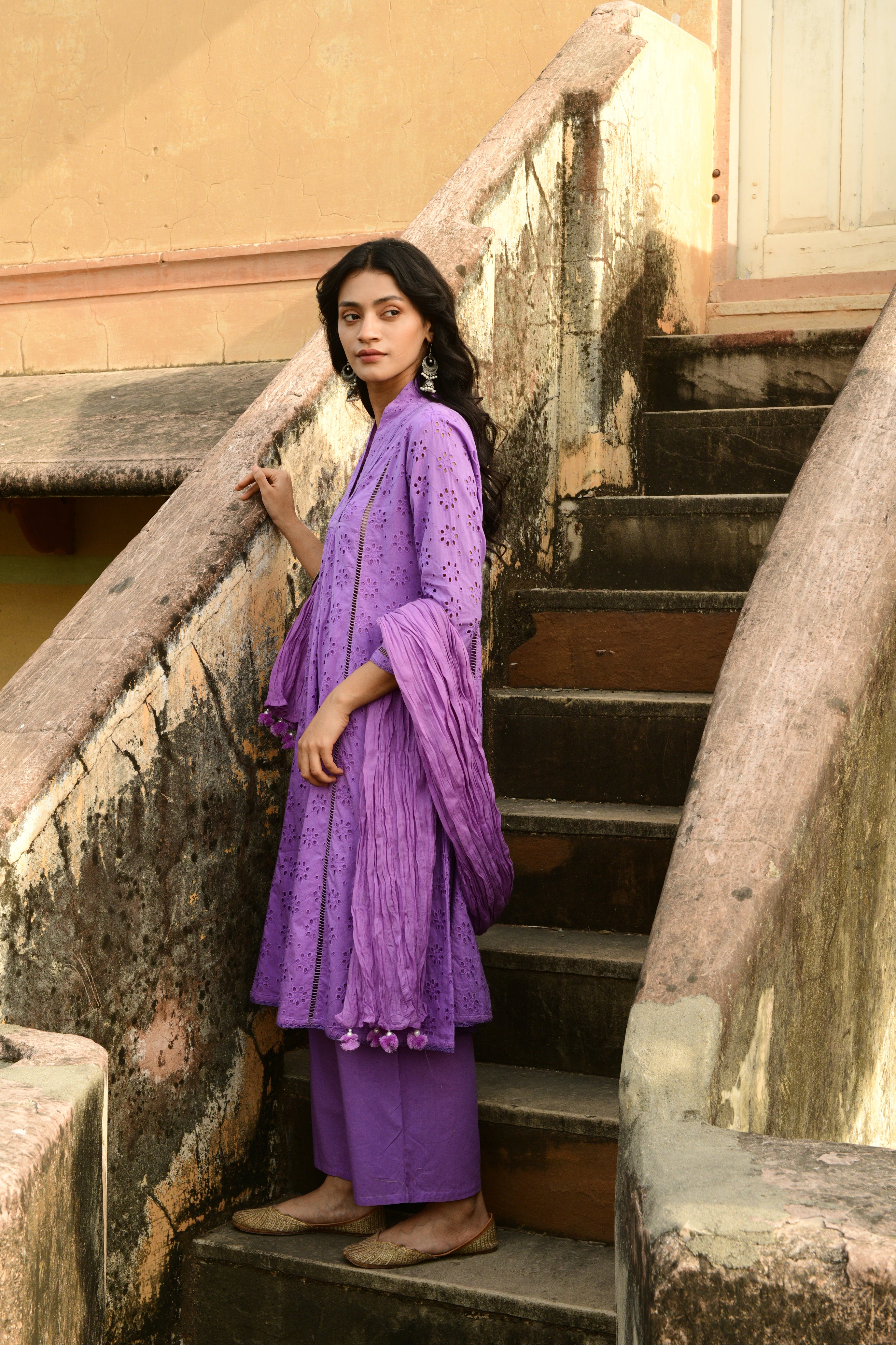 Aaravi Dyed Schiffli Lilac Suit Set - Shilpi Handicrafts