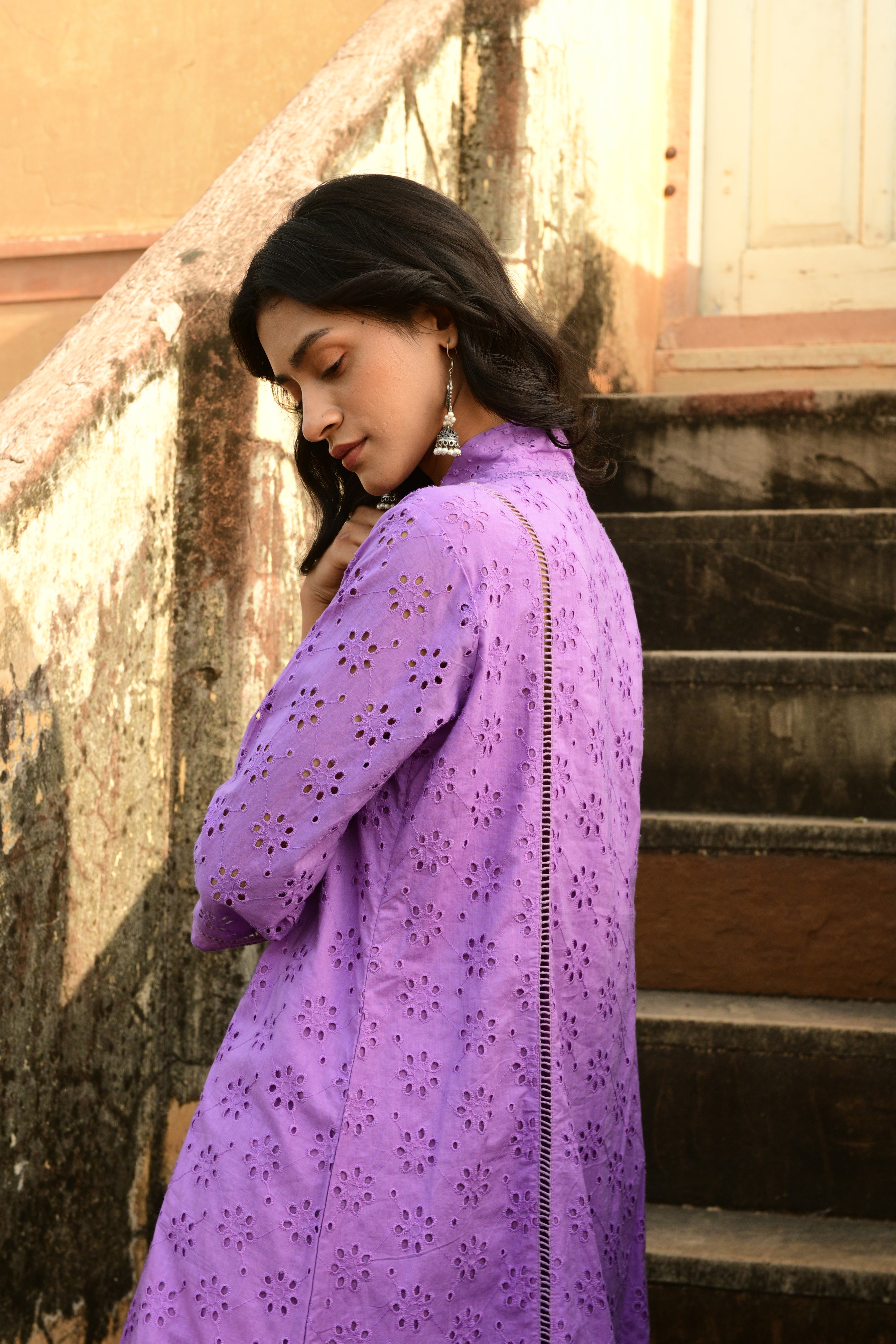Aaravi Dyed Schiffli Lilac Suit Set - Shilpi Handicrafts