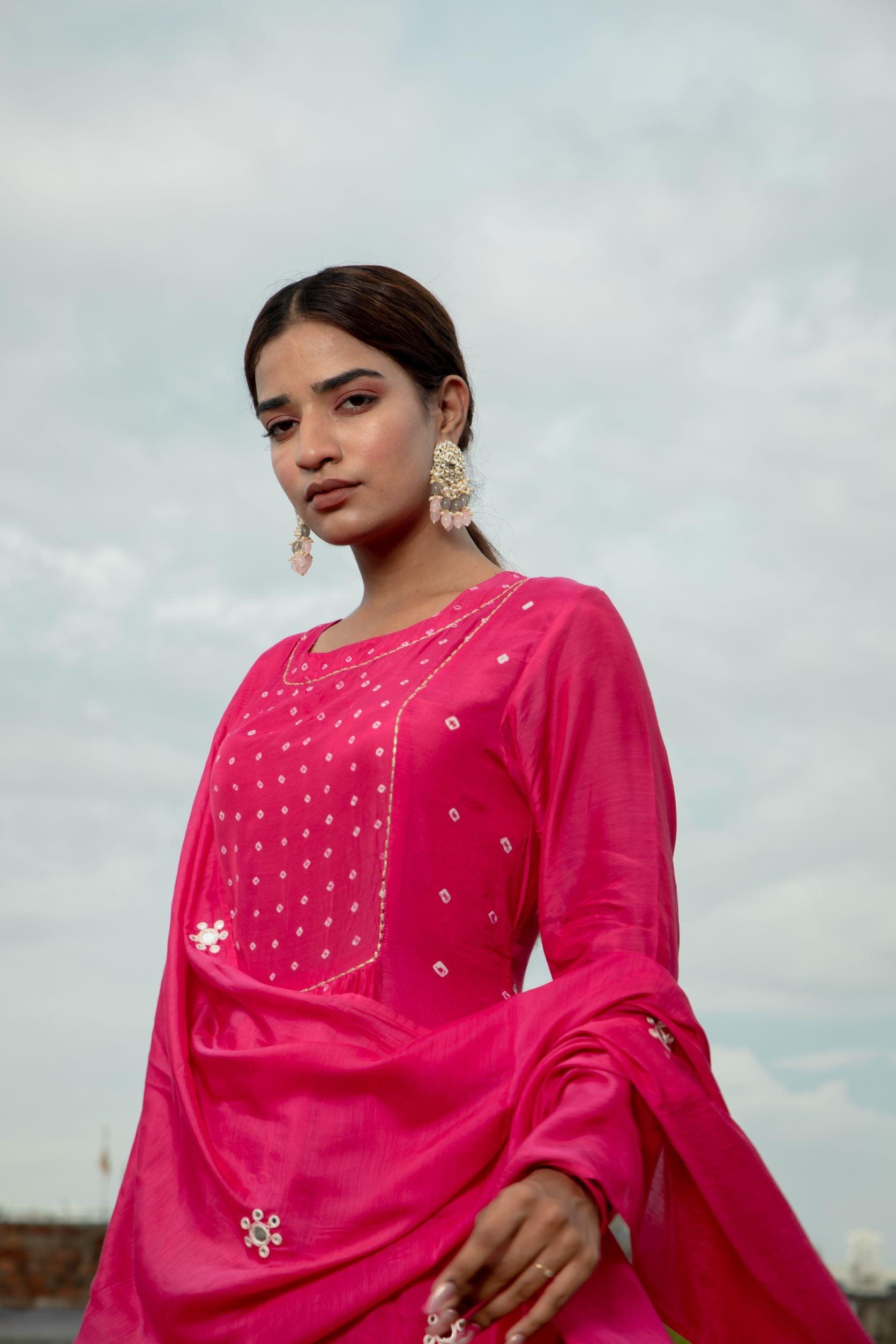 Akriti Magenta Modal Muslin Suit Set - Shilpi Handicrafts