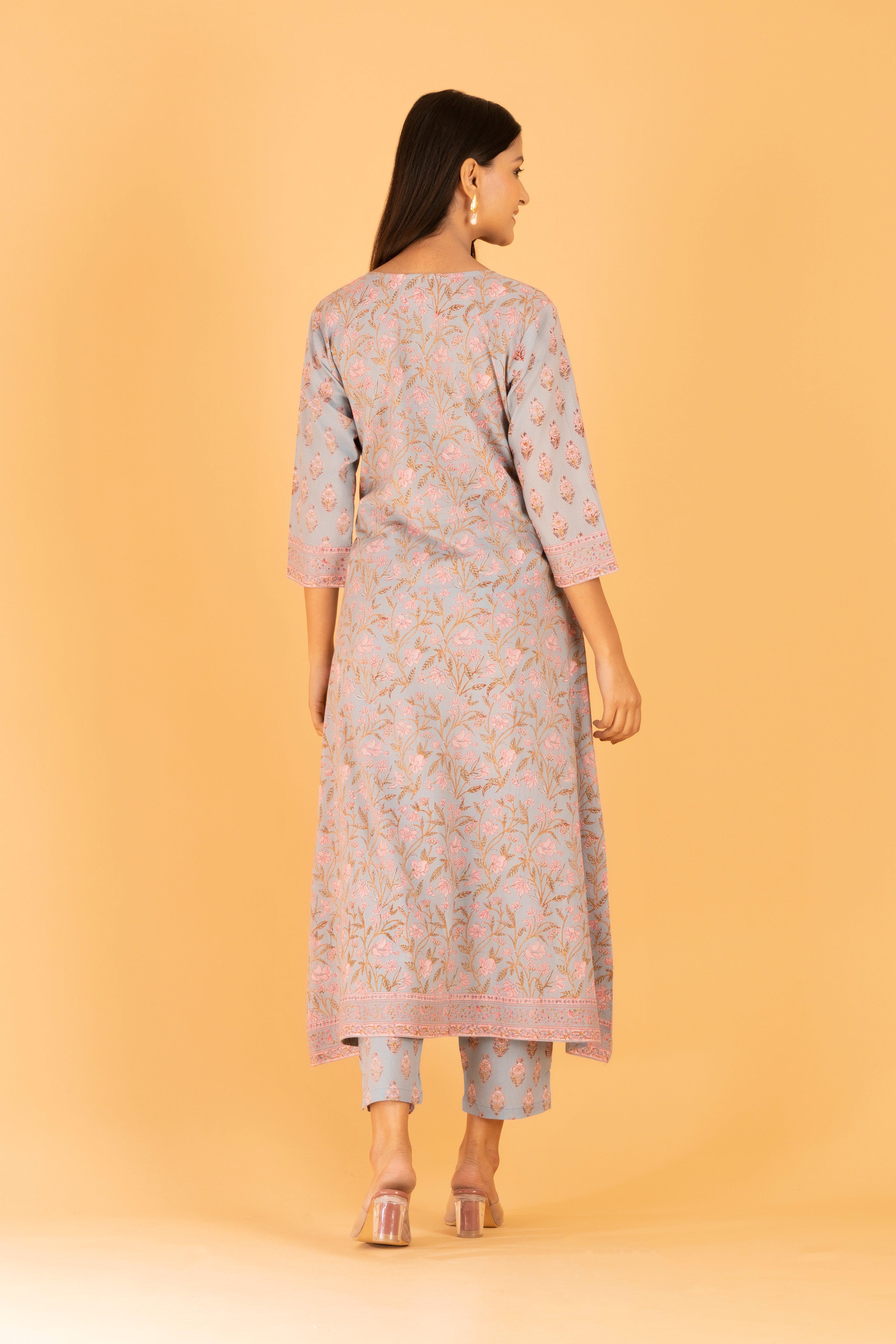 Amaira A-Line Buti Print Suit Set - Shilpi Handicrafts
