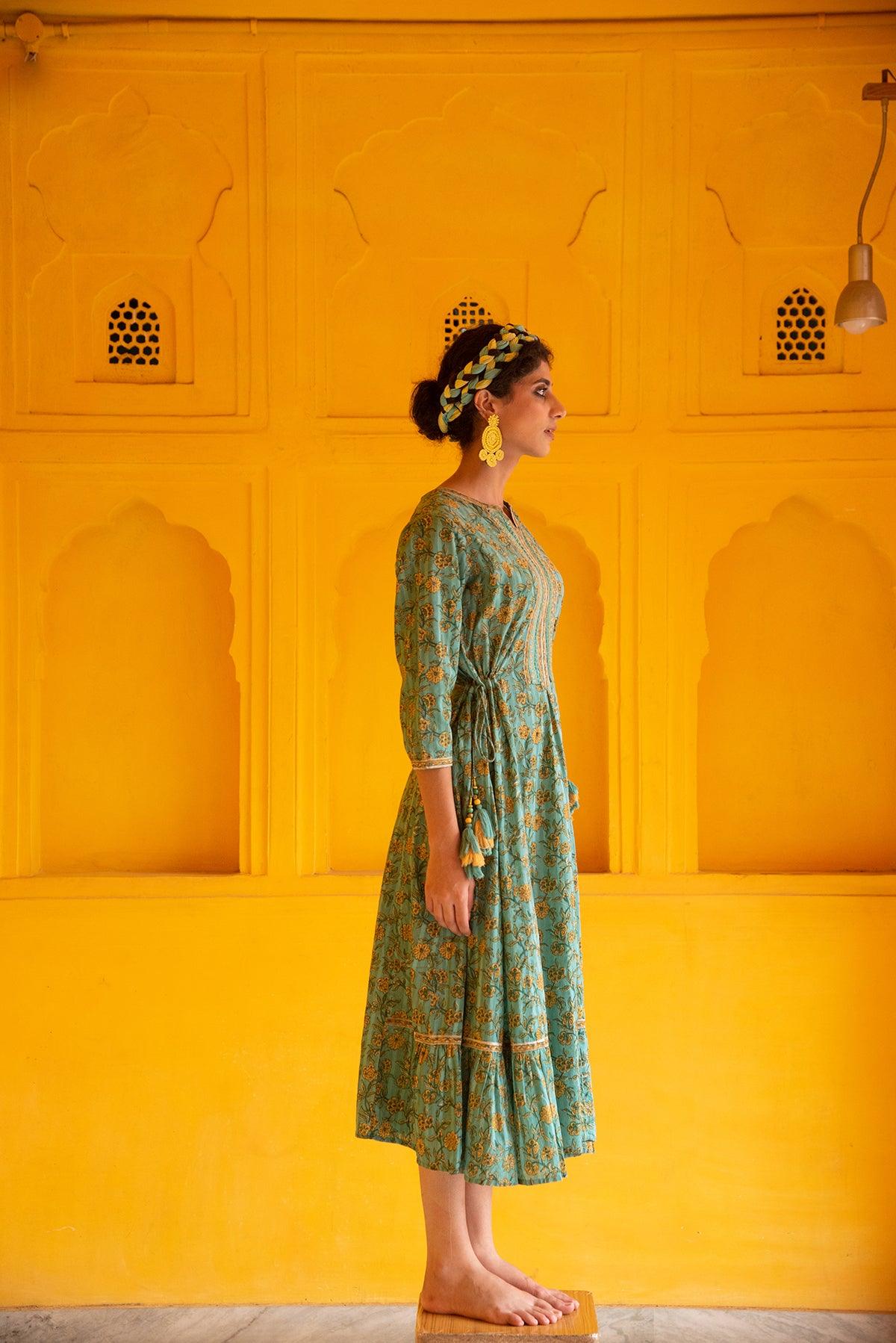 Ava Turquoise Midi Dress - Shilpi Handicrafts