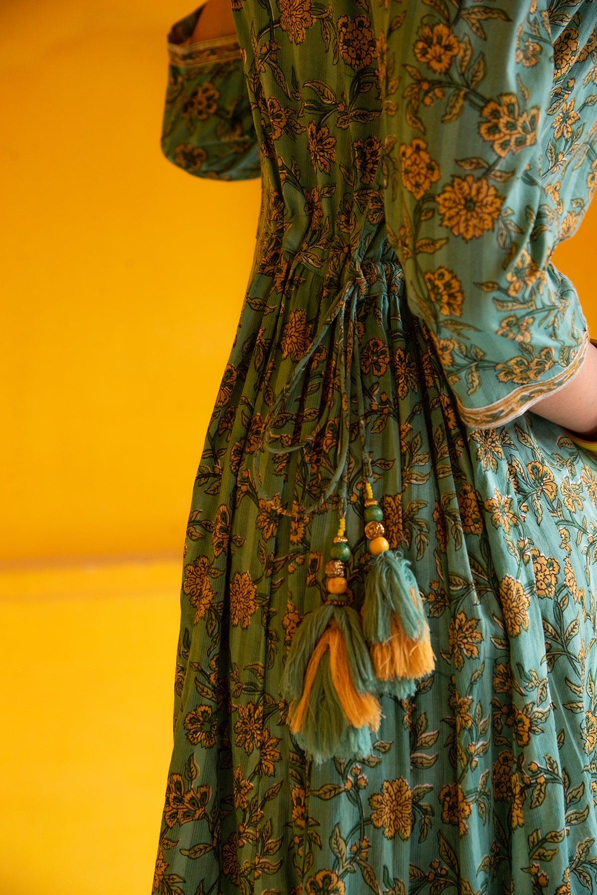 Ava Turquoise Midi Dress - Shilpi Handicrafts