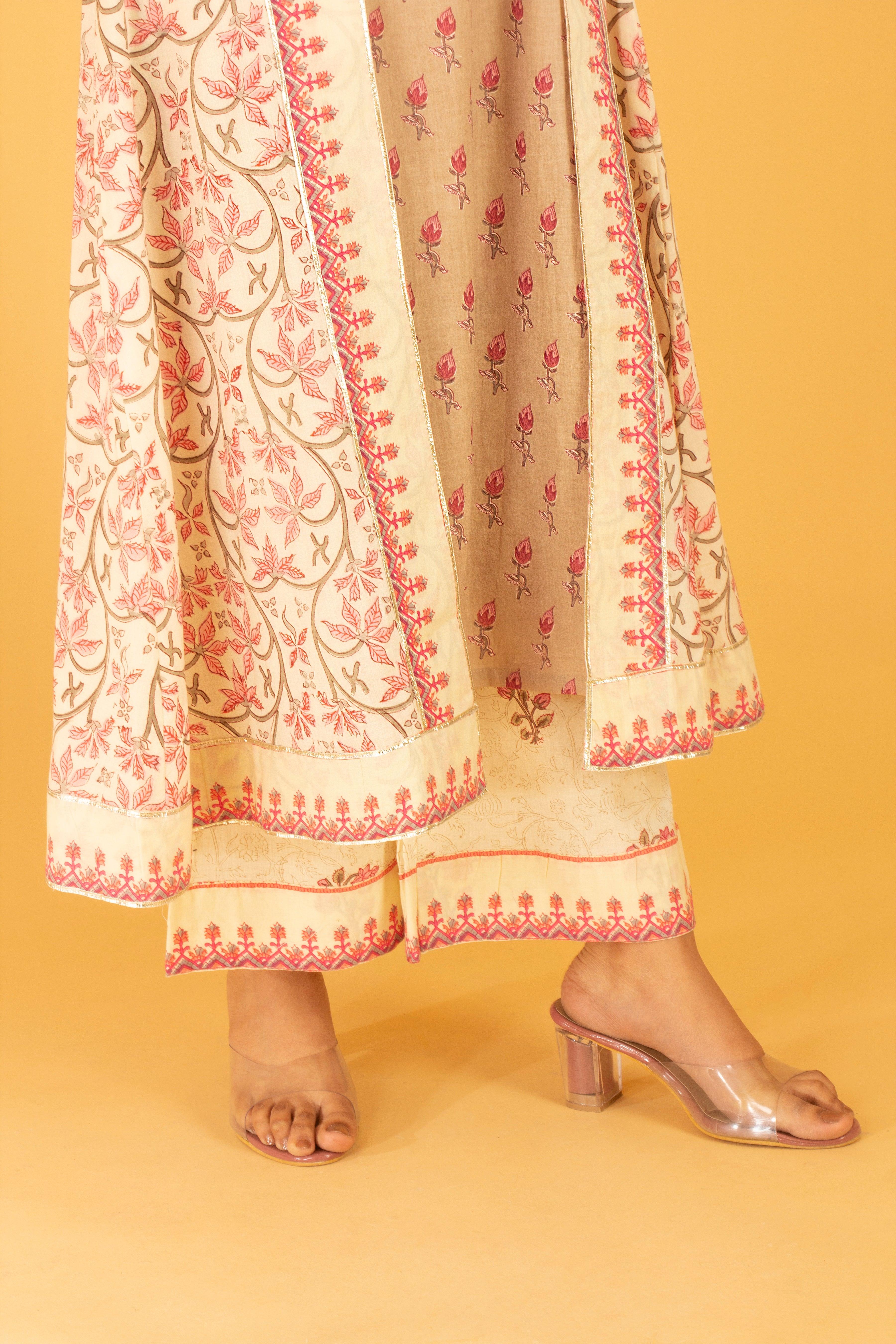 Aadhriti Beige-Pink Jacket Kurta Set - Shilpi Handicrafts