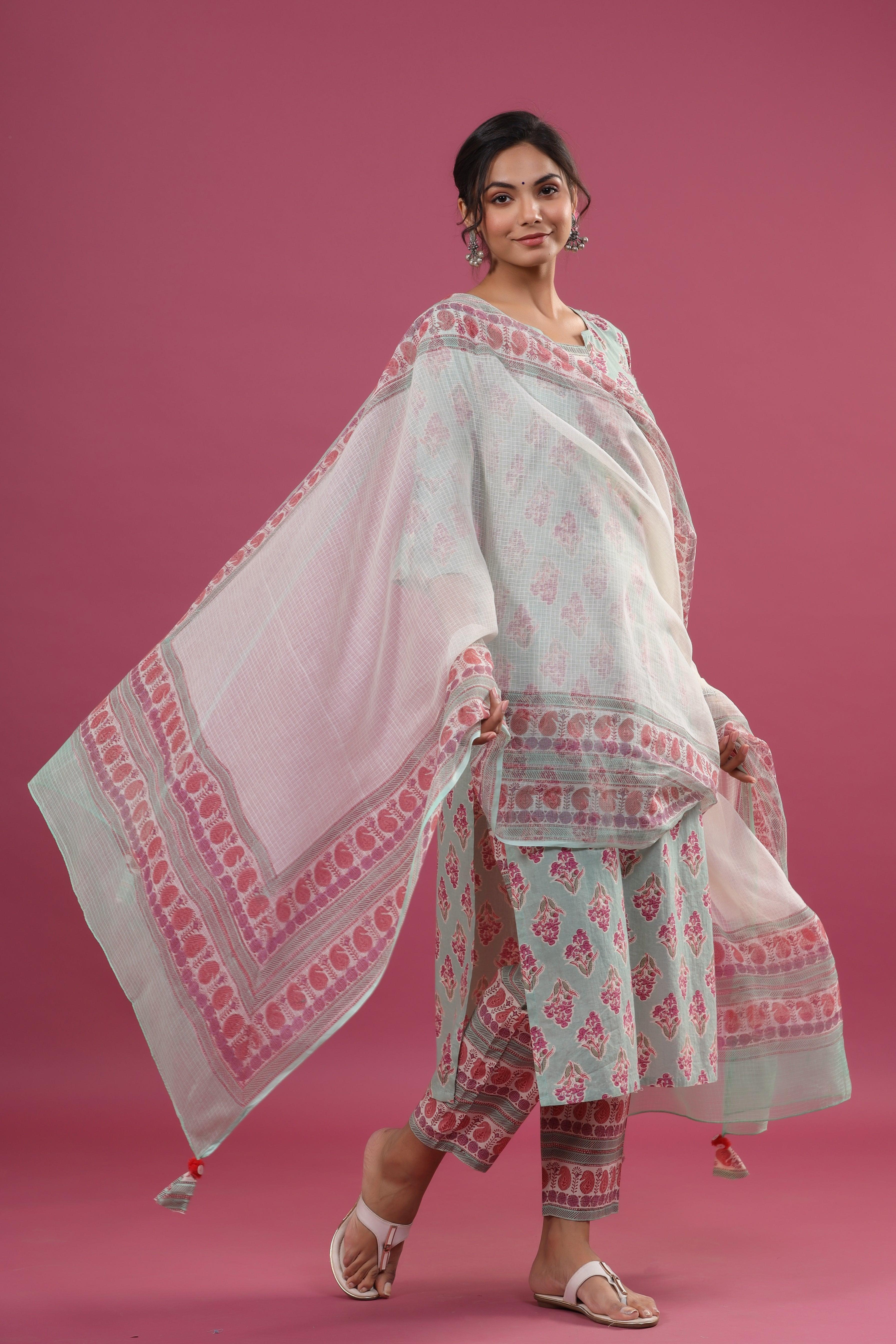 Ava Flared Sleeve Suit Set - Shilpi Handicrafts