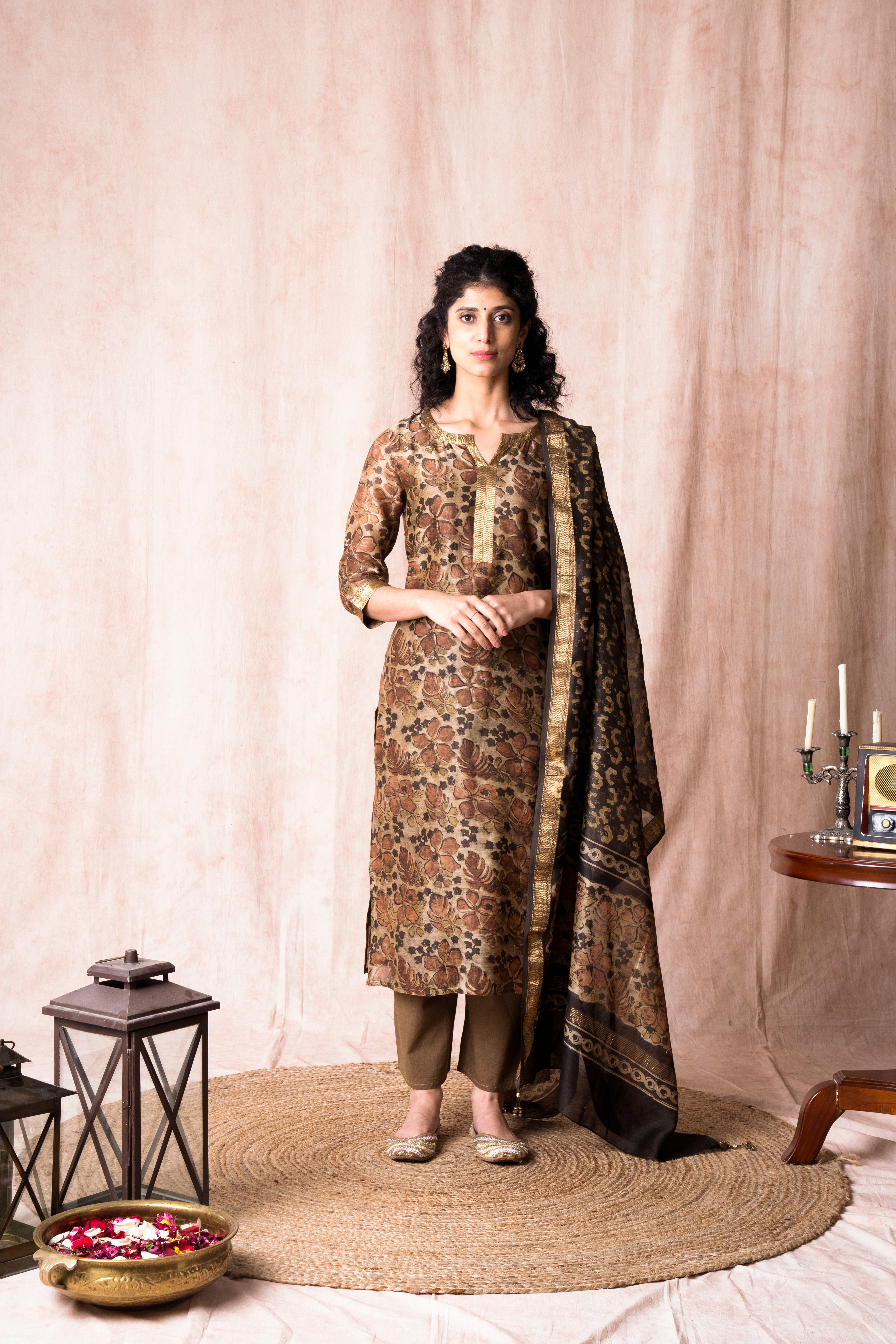 Brown Embroidered Suit Set