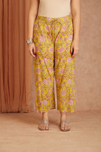 Off White Hand Block Printed Cotton Dobby Kurta Palazzo Set with Mulmul Dupatta