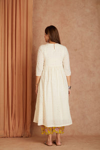 Off White Hand Block Printed Cotton Dobby Kurta Palazzo Set with Mulmul Dupatta