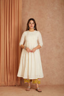 Off White Hand Block Printed Cotton Dobby Kurta Palazzo Set with Mulmul Dupatta