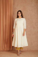 Off White Hand Block Printed Cotton Dobby Kurta Palazzo Set with Mulmul Dupatta