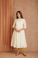 Off White Hand Block Printed Cotton Dobby Kurta Palazzo Set with Mulmul Dupatta