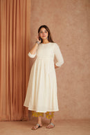 Off White Hand Block Printed Cotton Dobby Kurta Palazzo Set with Mulmul Dupatta