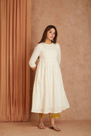 Off White Hand Block Printed Cotton Dobby Kurta Palazzo Set with Mulmul Dupatta