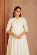 Off White Hand Block Printed Cotton Dobby Kurta Palazzo Set with Mulmul Dupatta