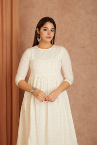 Off White Hand Block Printed Cotton Dobby Kurta Palazzo Set with Mulmul Dupatta