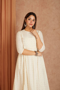 Off White Hand Block Printed Cotton Dobby Kurta Palazzo Set with Mulmul Dupatta