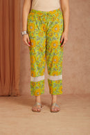 Sunflower Hand Block Printed Cotton Kurta Pant Set with Kota Doriya Dupatta