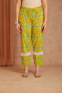 Sunflower Hand Block Printed Cotton Kurta Pant Set with Kota Doriya Dupatta