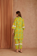 Sunflower Hand Block Printed Cotton Kurta Pant Set with Kota Doriya Dupatta