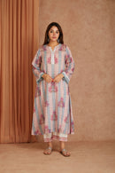 Pink Petal Cotton Hand Block Check Kurta Palazzo Set with Kota Doriya Dupatta