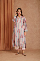 Pink Petal Cotton Hand Block Check Kurta Palazzo Set with Kota Doriya Dupatta