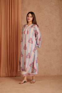 Pink Petal Cotton Hand Block Check Kurta Palazzo Set with Kota Doriya Dupatta