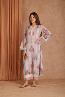 Pink Petal Cotton Hand Block Check Kurta Palazzo Set with Kota Doriya Dupatta