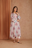 Pink Petal Cotton Hand Block Check Kurta Palazzo Set with Kota Doriya Dupatta