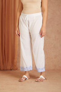 Powder Blue Cotton Dobby Cotton Hand Block kurta & palazzo With Kota Doriya Dupatta